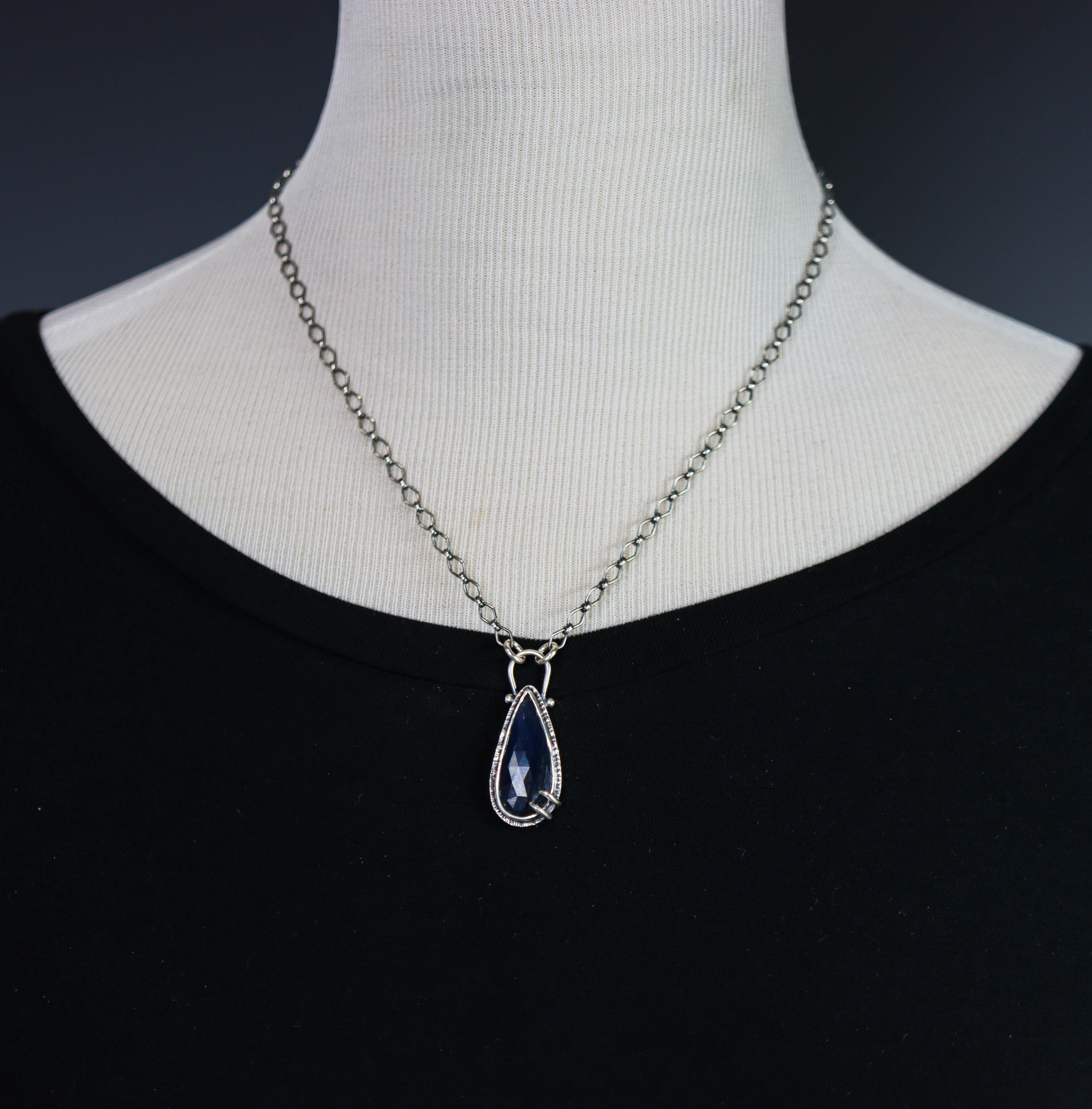 Blue Sapphire Pendant Sterling Silver One Of a Kind Gemstone Necklace