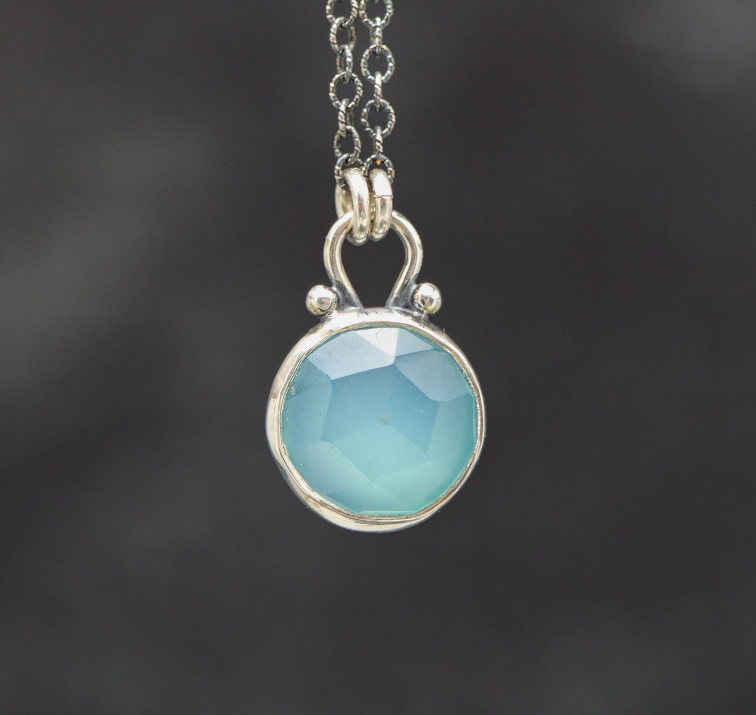 Aqua Chalcedony Petite Pendant Necklace in Sterling Silver