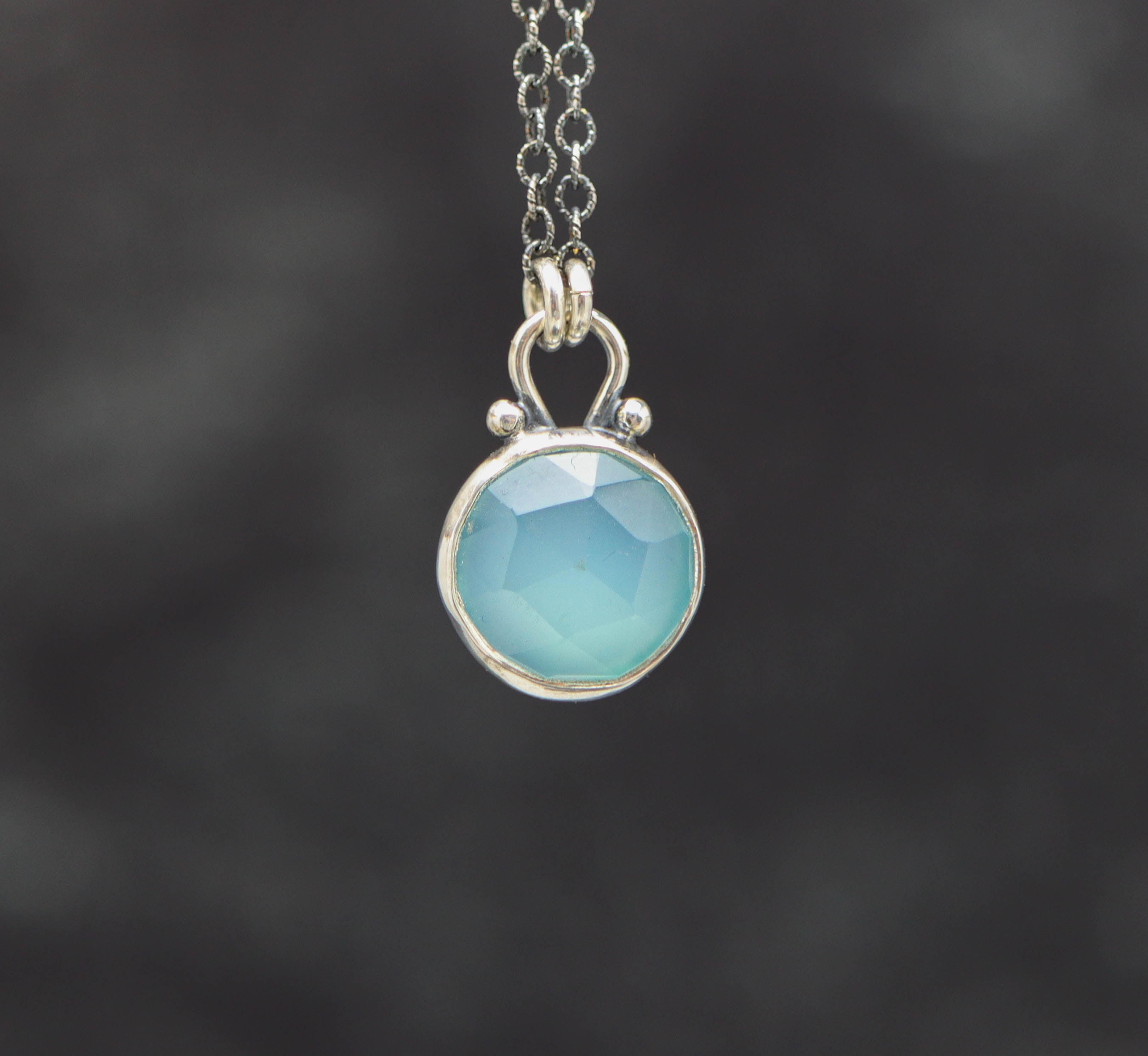 Aqua Chalcedony Petite Pendant Necklace in Sterling Silver
