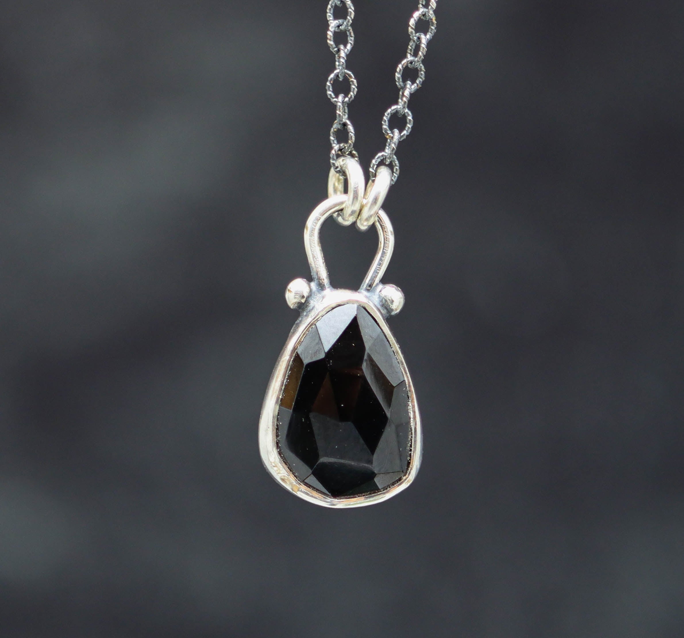 Black Spinel Petite Pendant Necklace in Sterling Silver