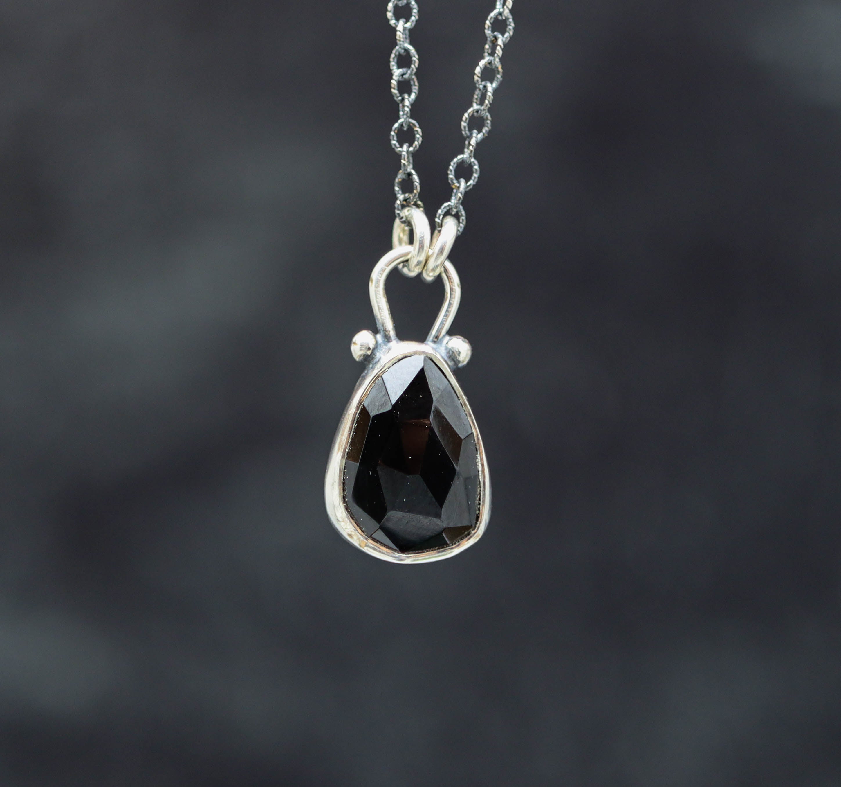 Black Spinel Petite Pendant Necklace in Sterling Silver