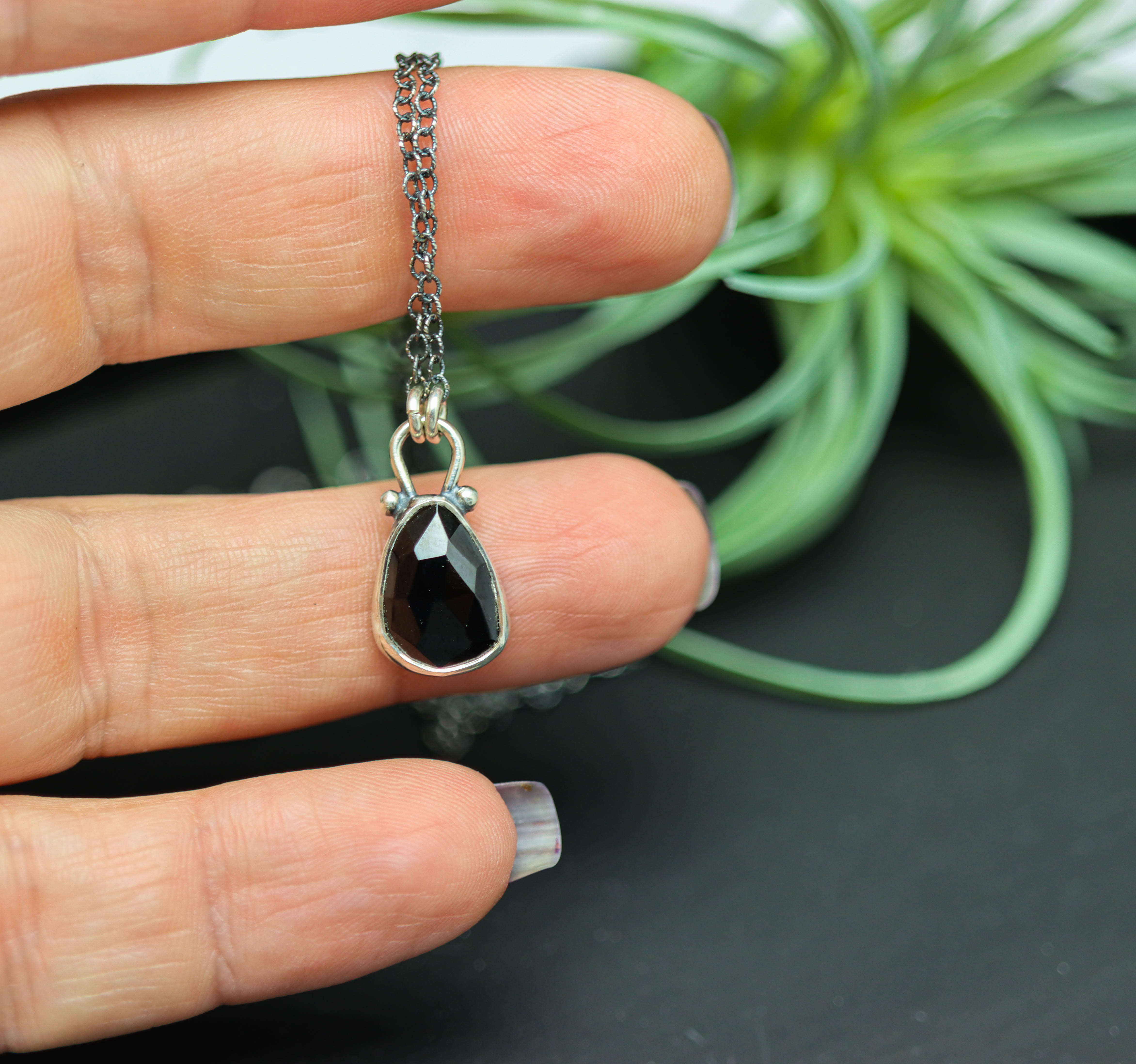 Black Spinel Petite Pendant Necklace in Sterling Silver