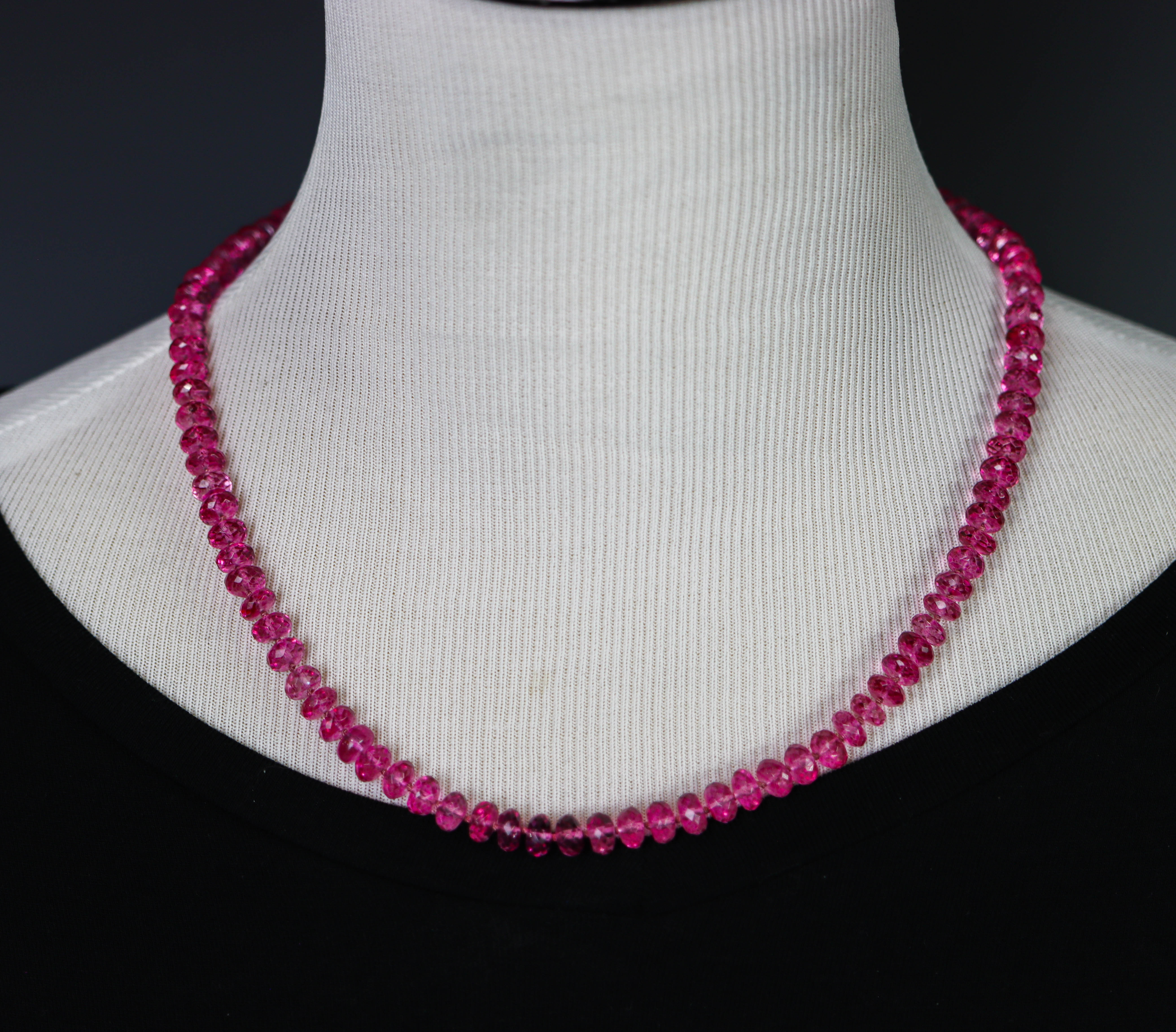 Pink Topaz Hand Knotted Bead Necklace Sterling Silver