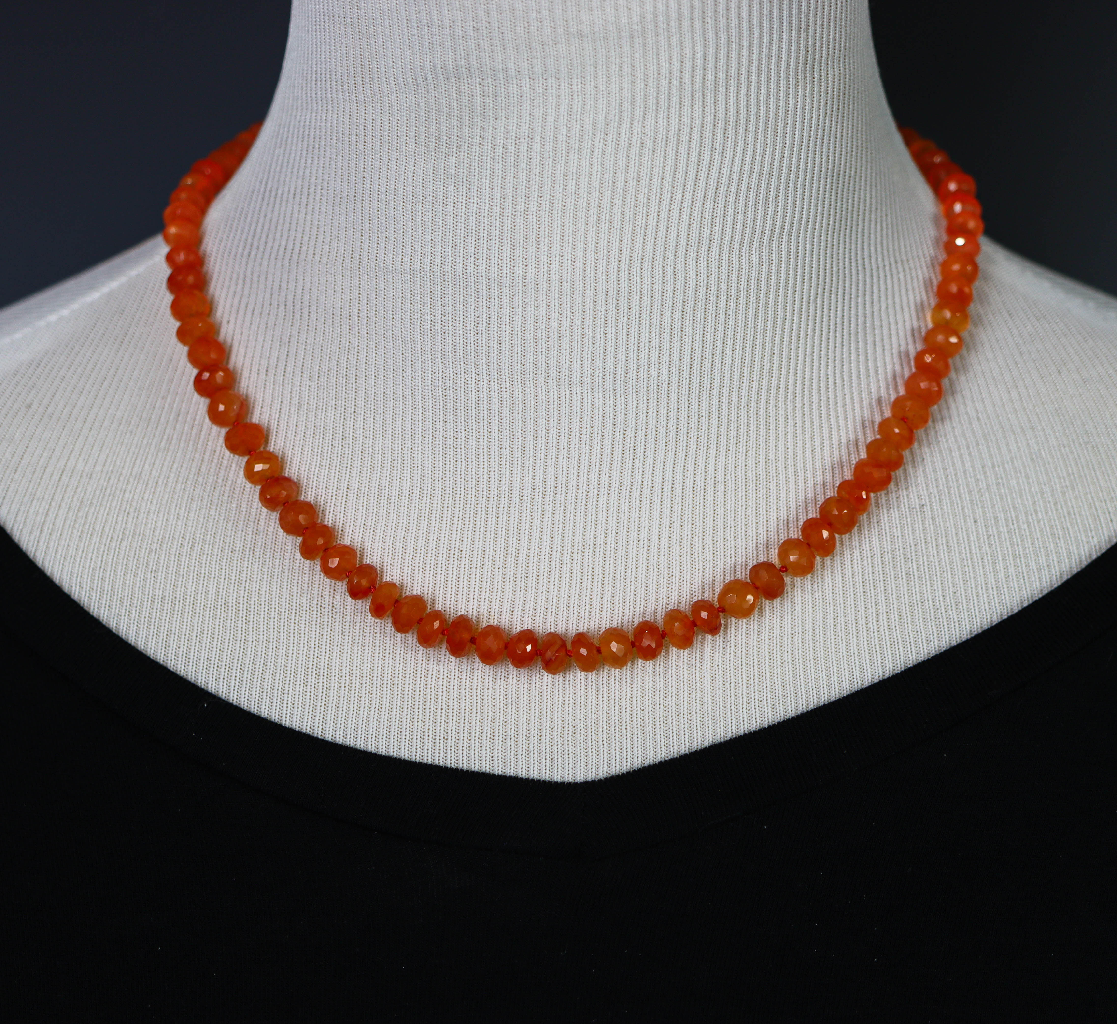 Juicy Orange Carnelian Hand Knotted Bead Necklace Sterling Silver