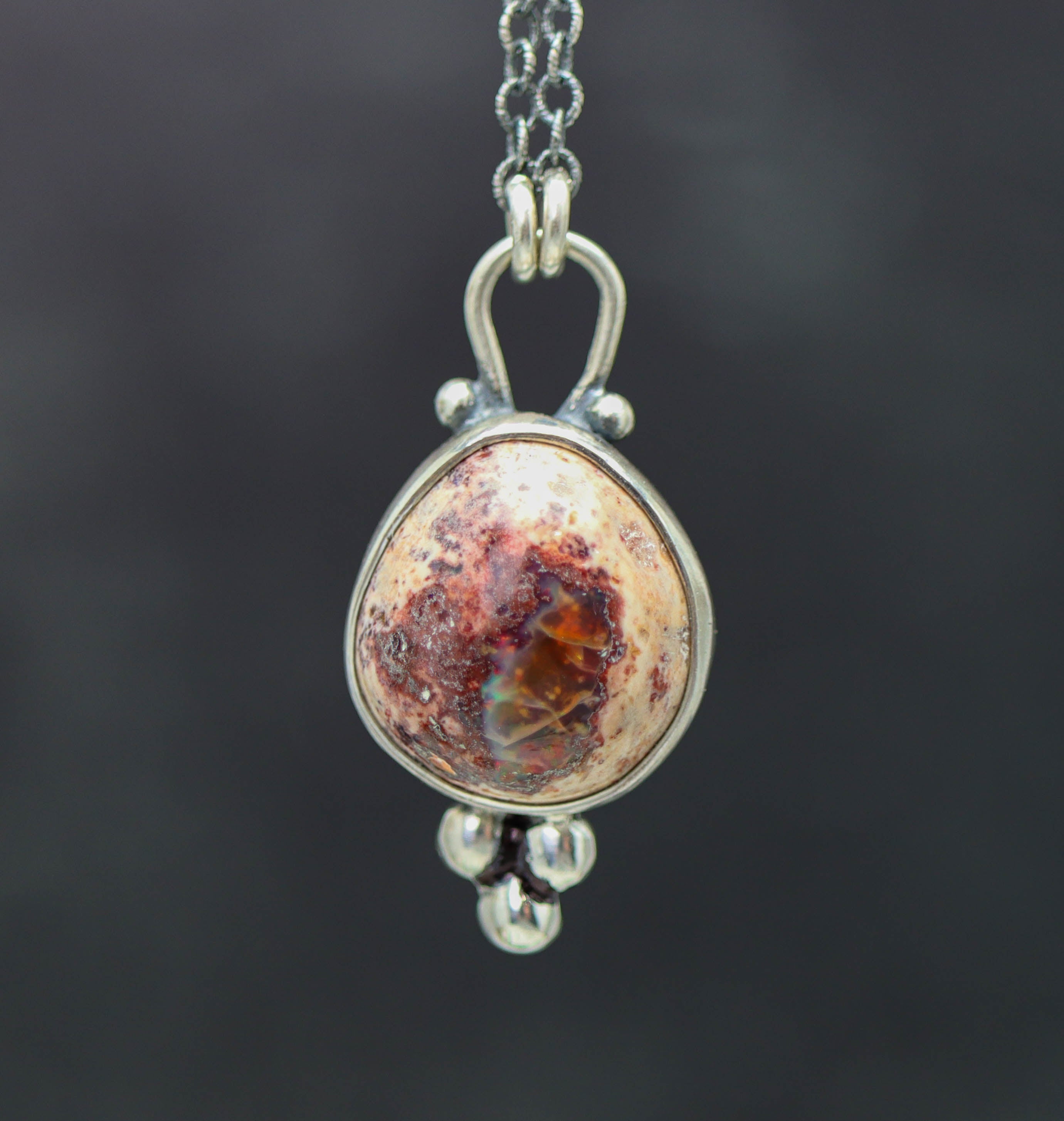 Mexican Fire Opal Petite Pendant Necklace in Sterling Silver