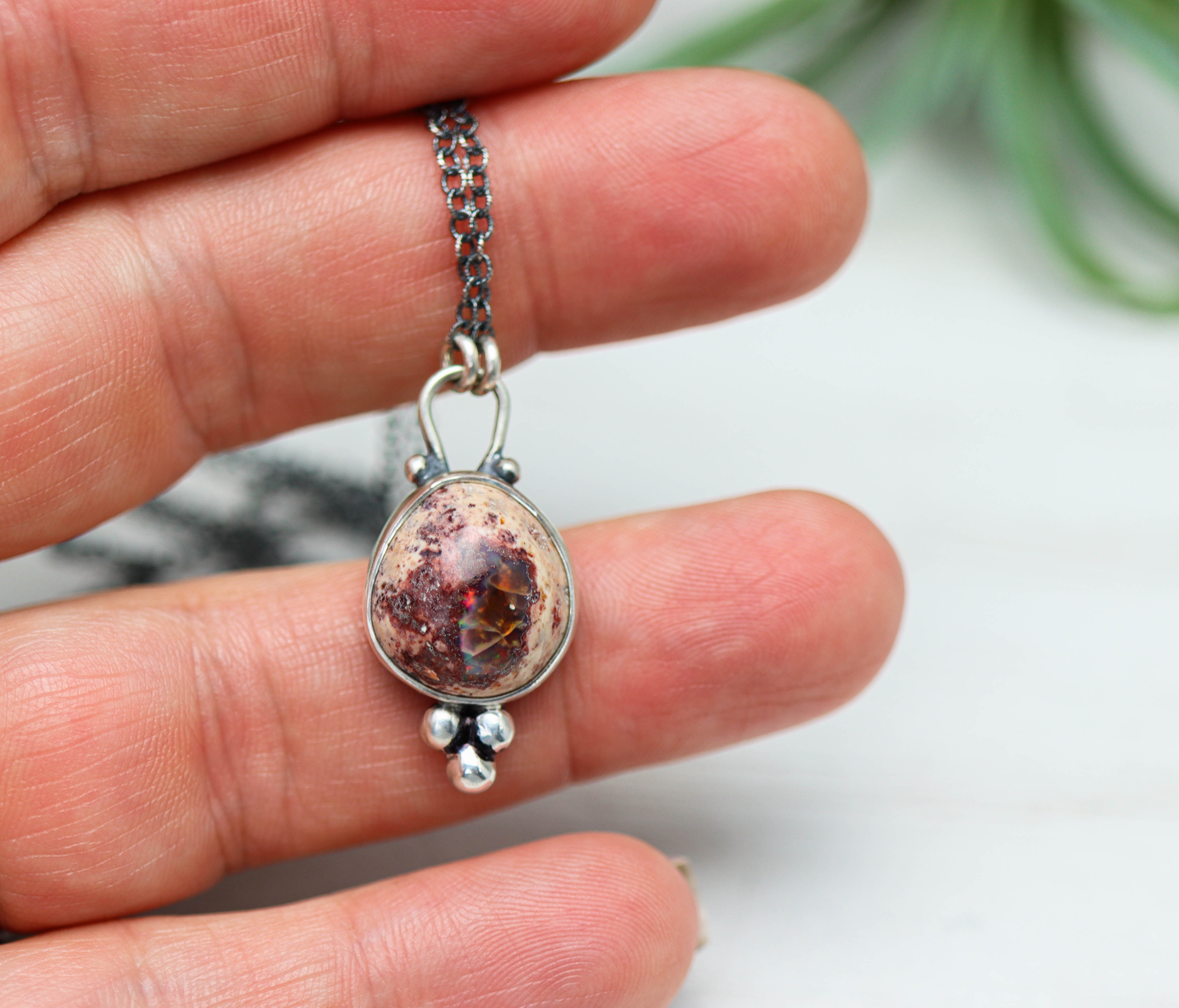 Mexican Fire Opal Petite Pendant Necklace in Sterling Silver