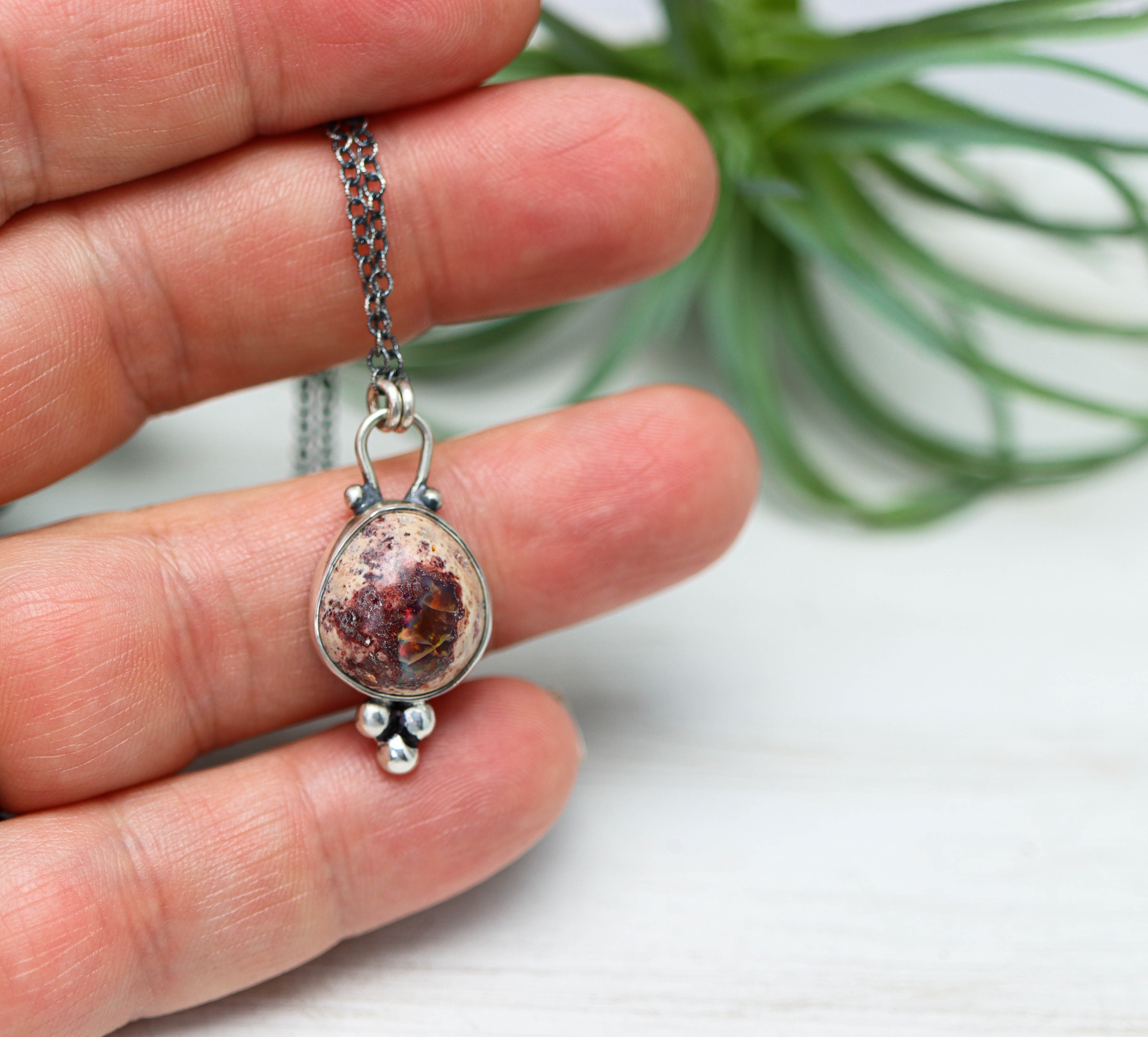 Mexican Fire Opal Petite Pendant Necklace in Sterling Silver