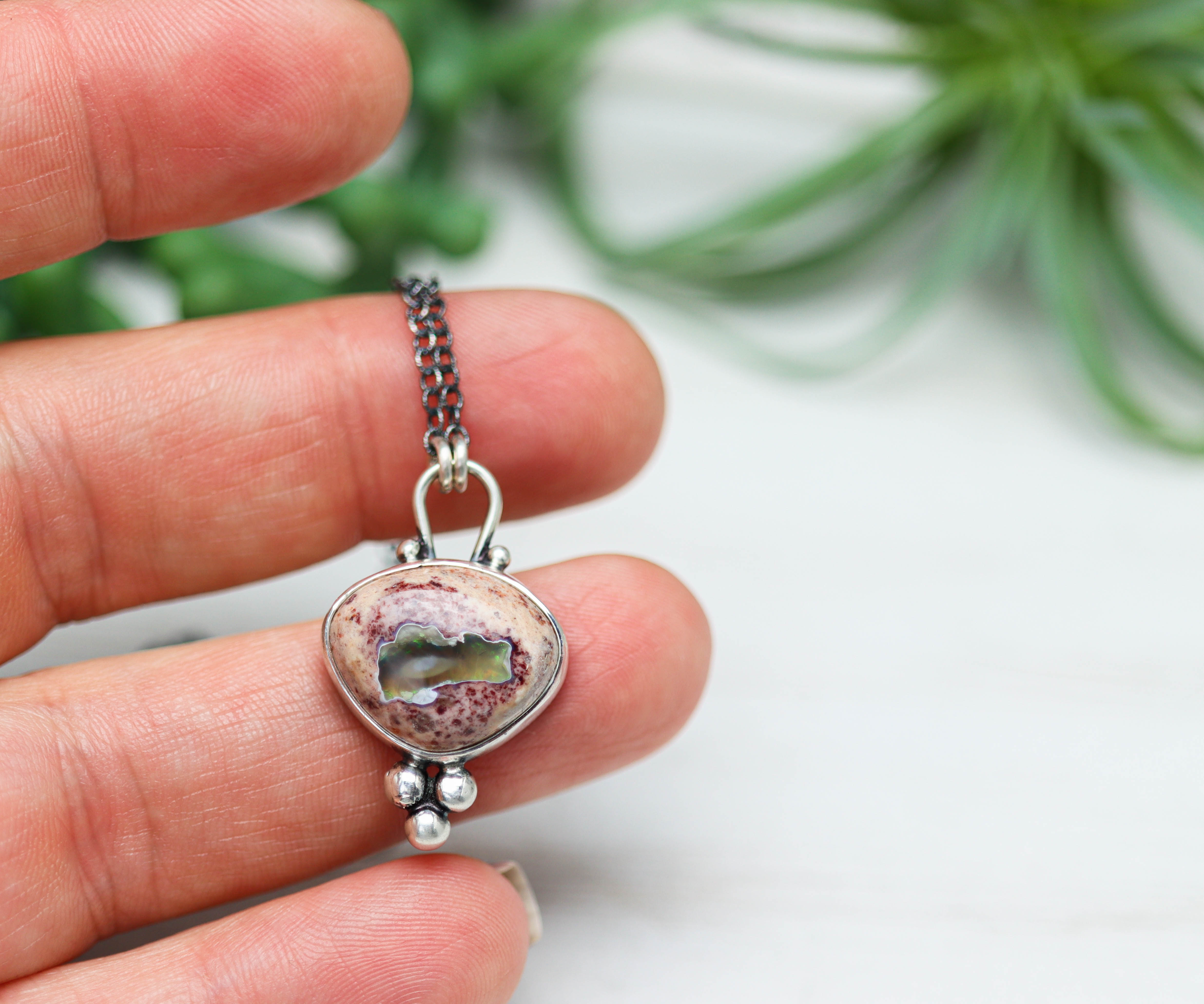 Mexican Fire Opal Petite Pendant Necklace in Sterling Silver