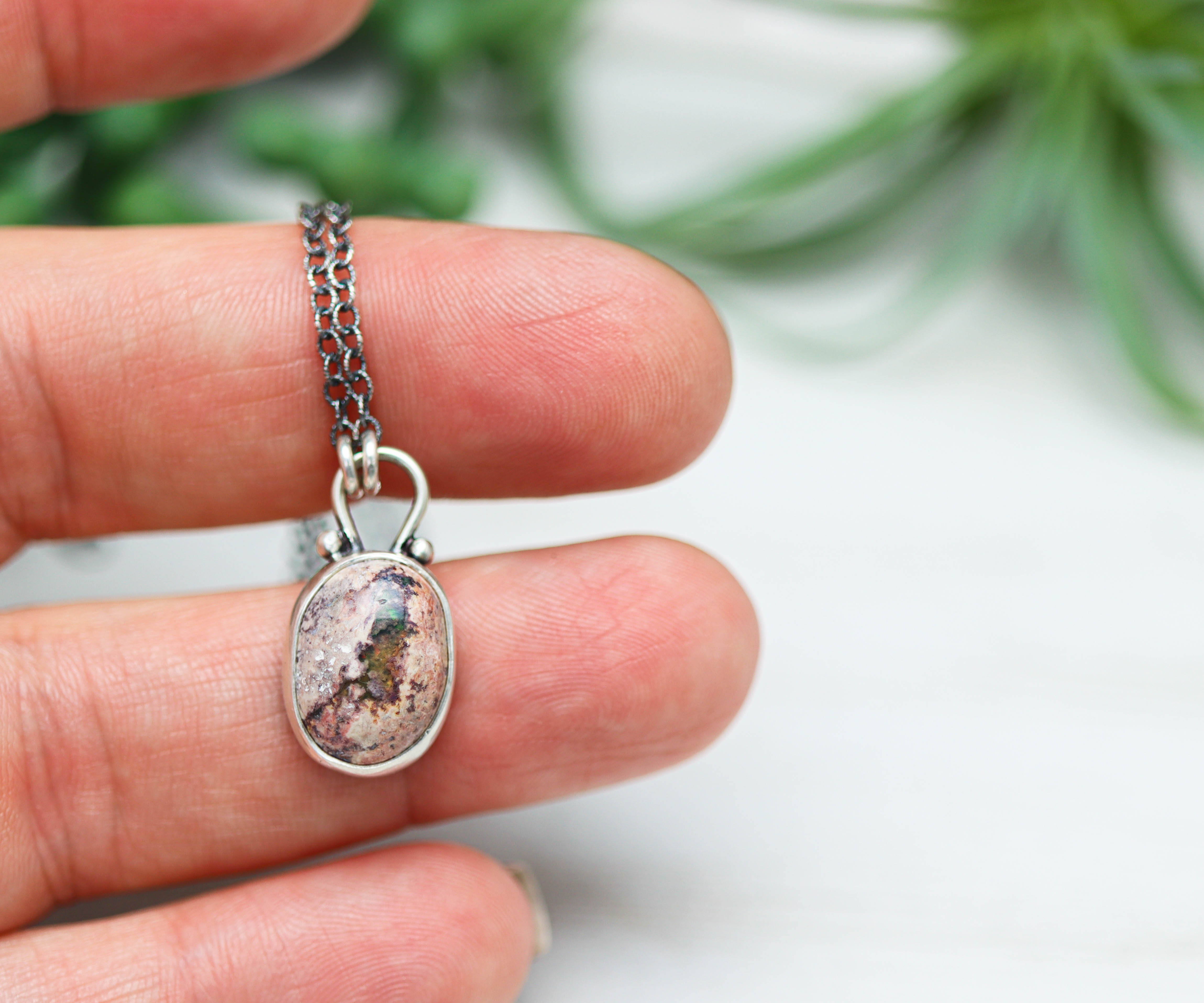 Mexican Fire Opal Petite Pendant Necklace in Sterling Silver