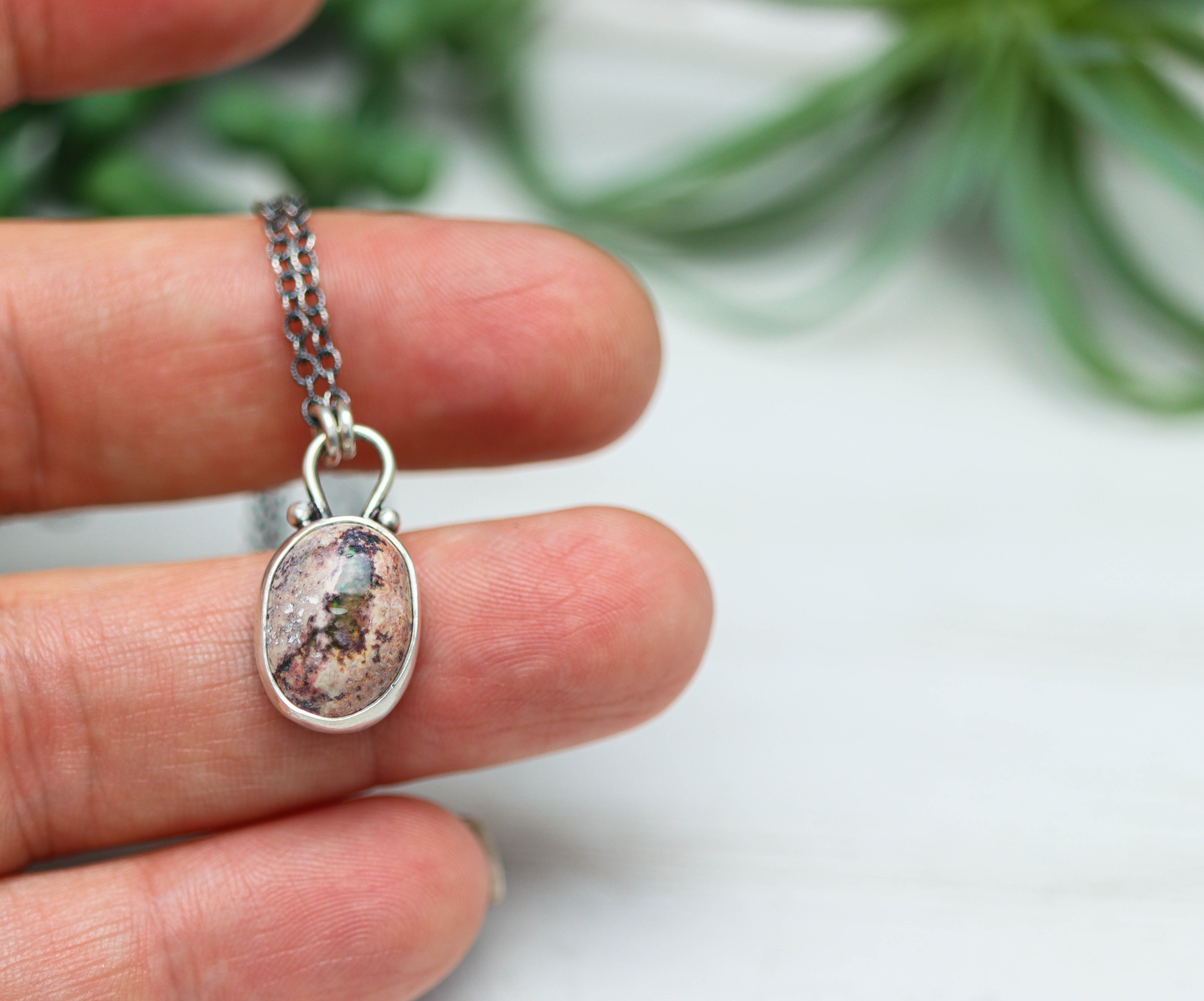 Mexican Fire Opal Petite Pendant Necklace in Sterling Silver