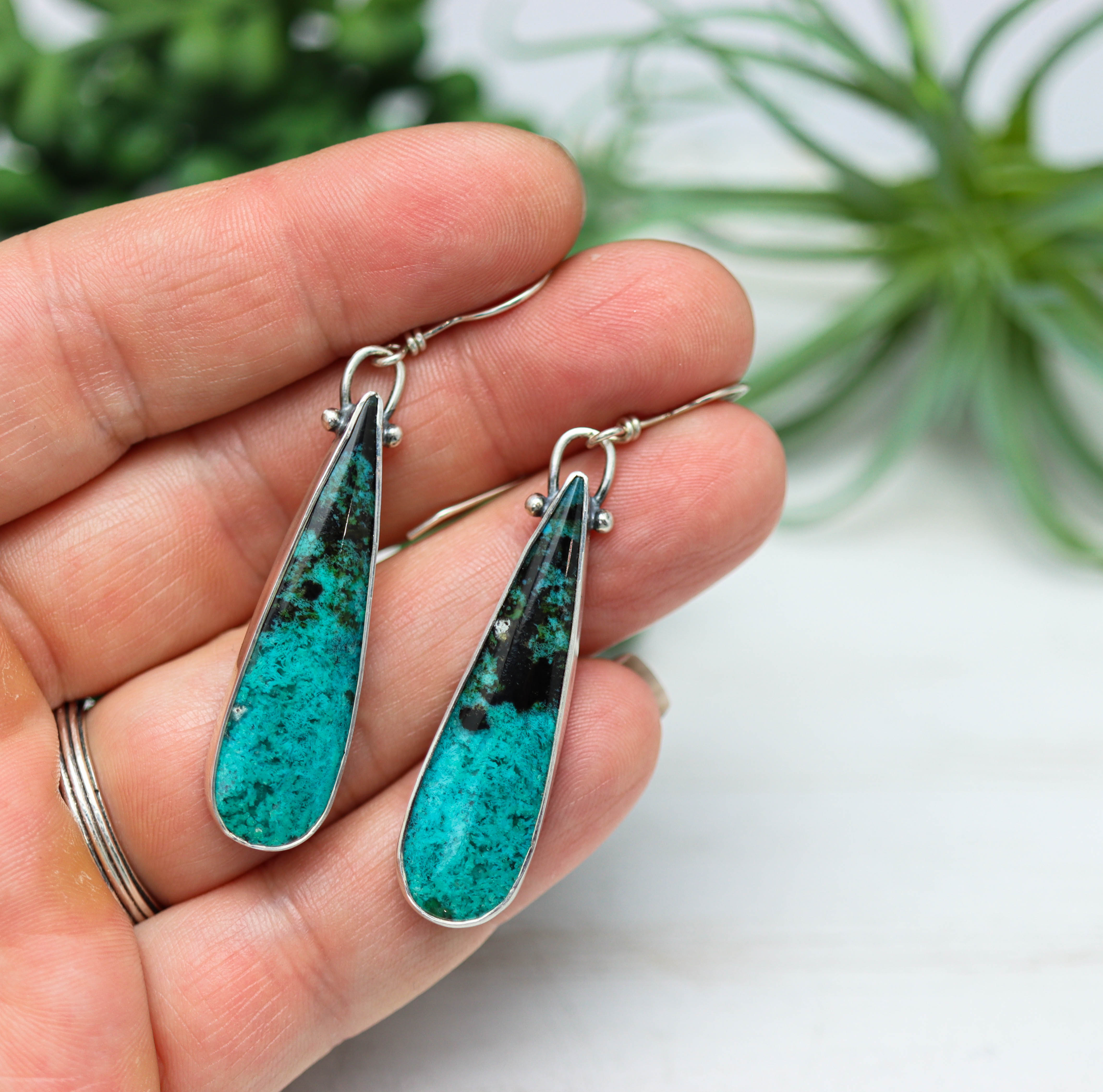Chrysocolla Earrings Sterling Silver
