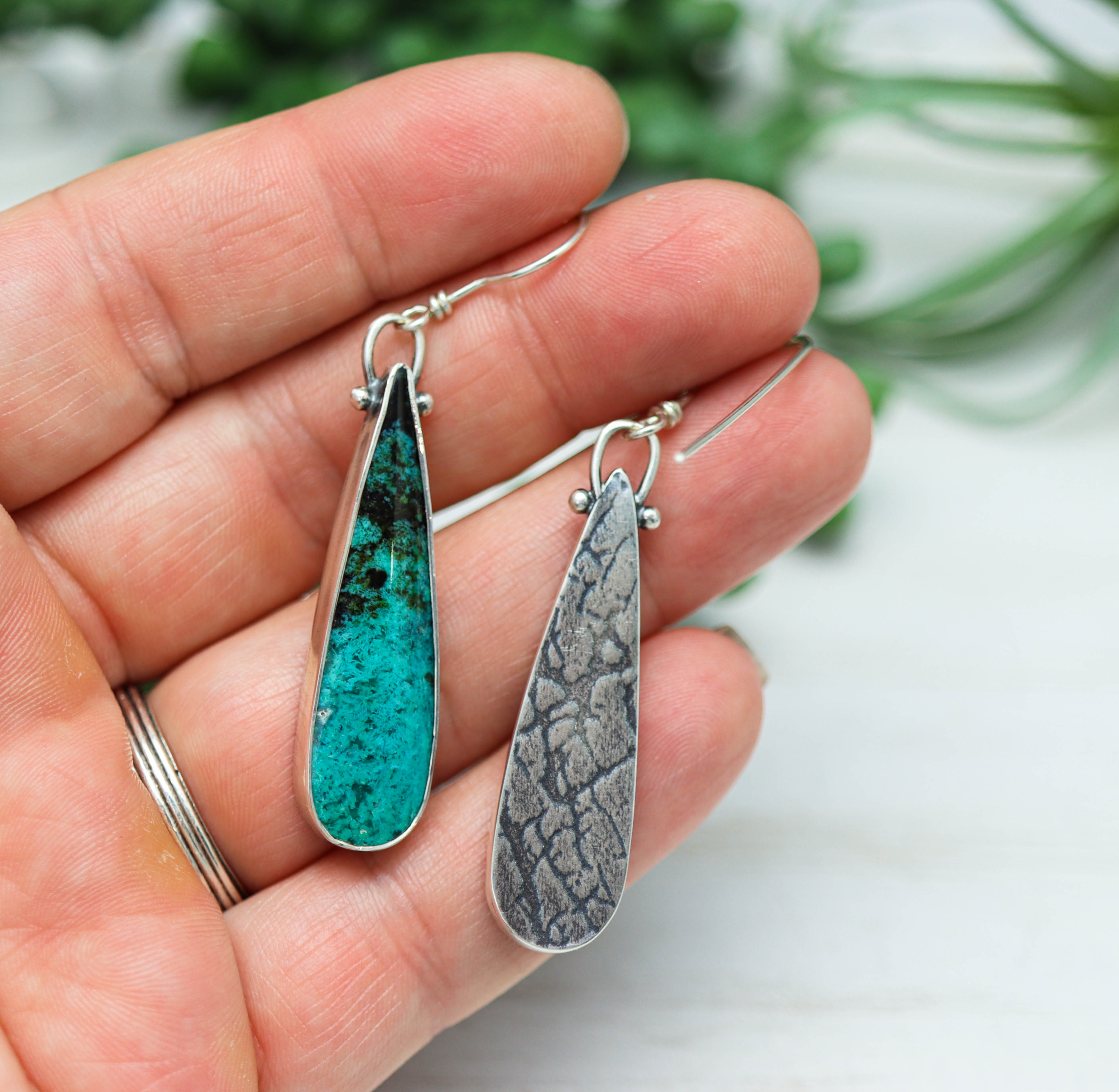 Chrysocolla Earrings Sterling Silver
