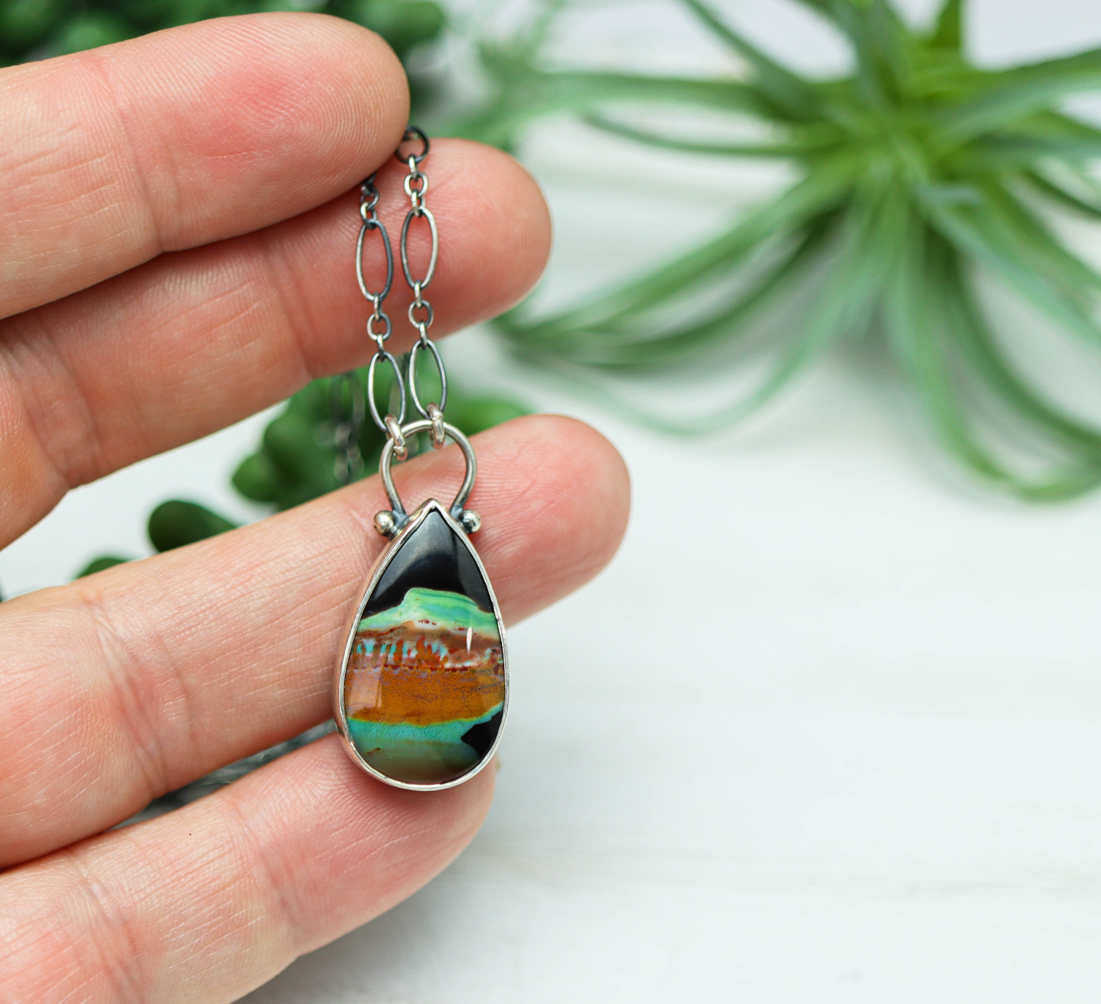 Petrified Opal Wood Pendant Sterling Silver Gemstone Necklace