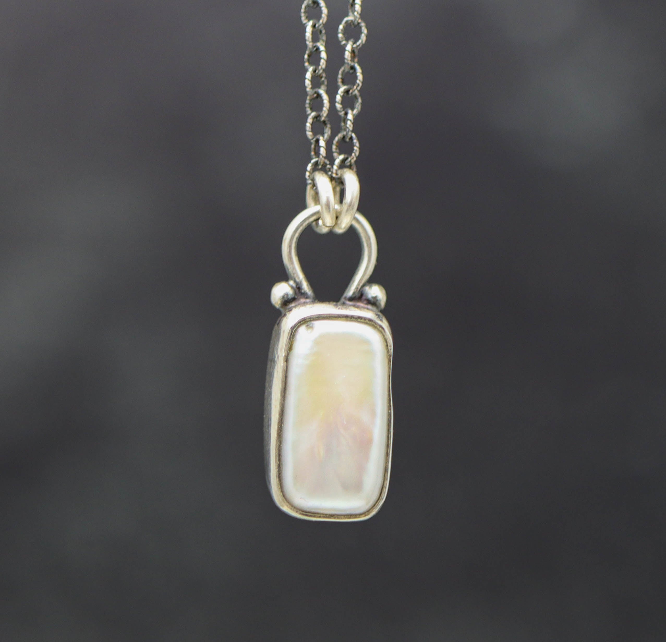 White Pearl Petite Pendant Necklace in Sterling Silver