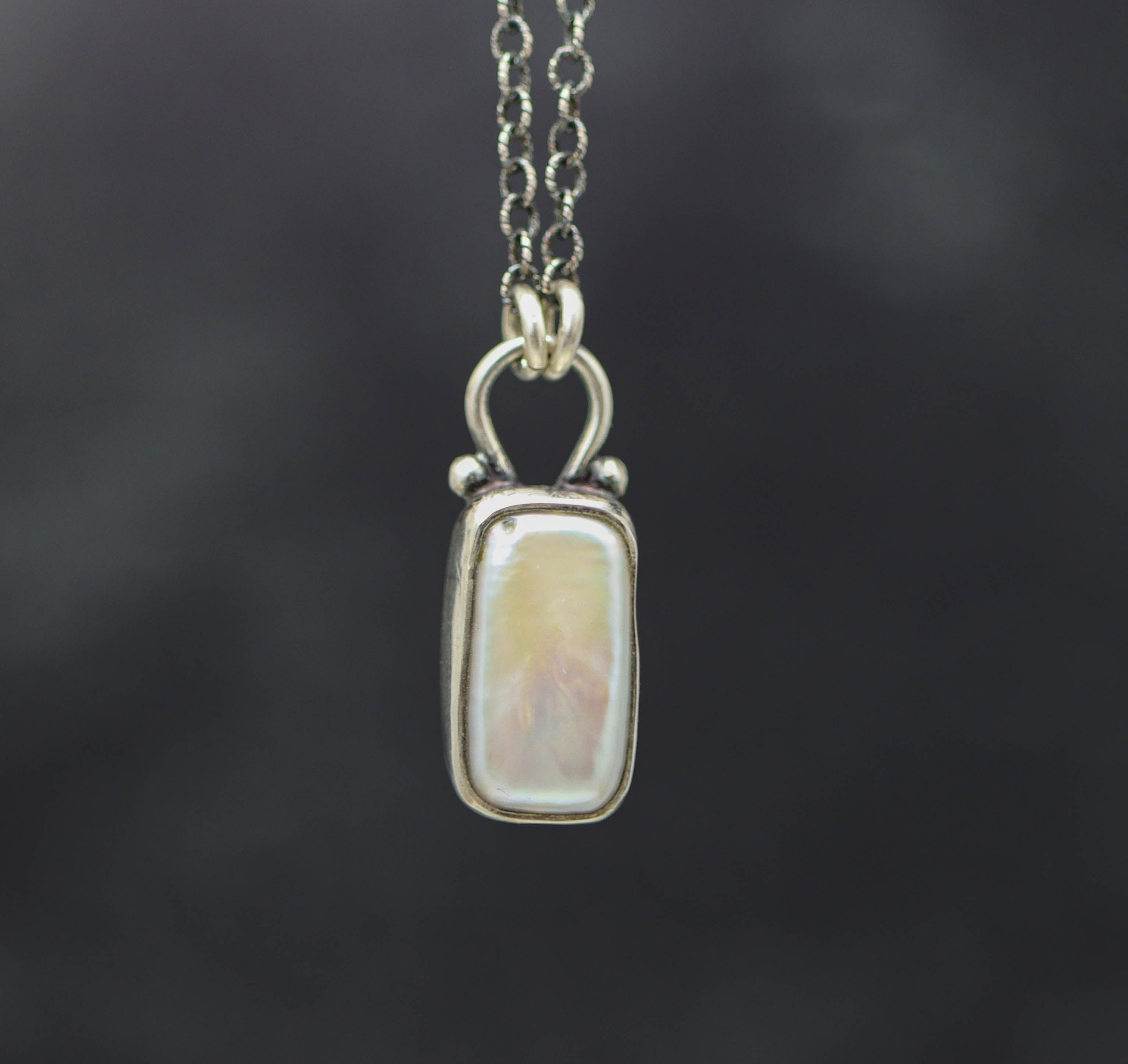 White Pearl Petite Pendant Necklace in Sterling Silver