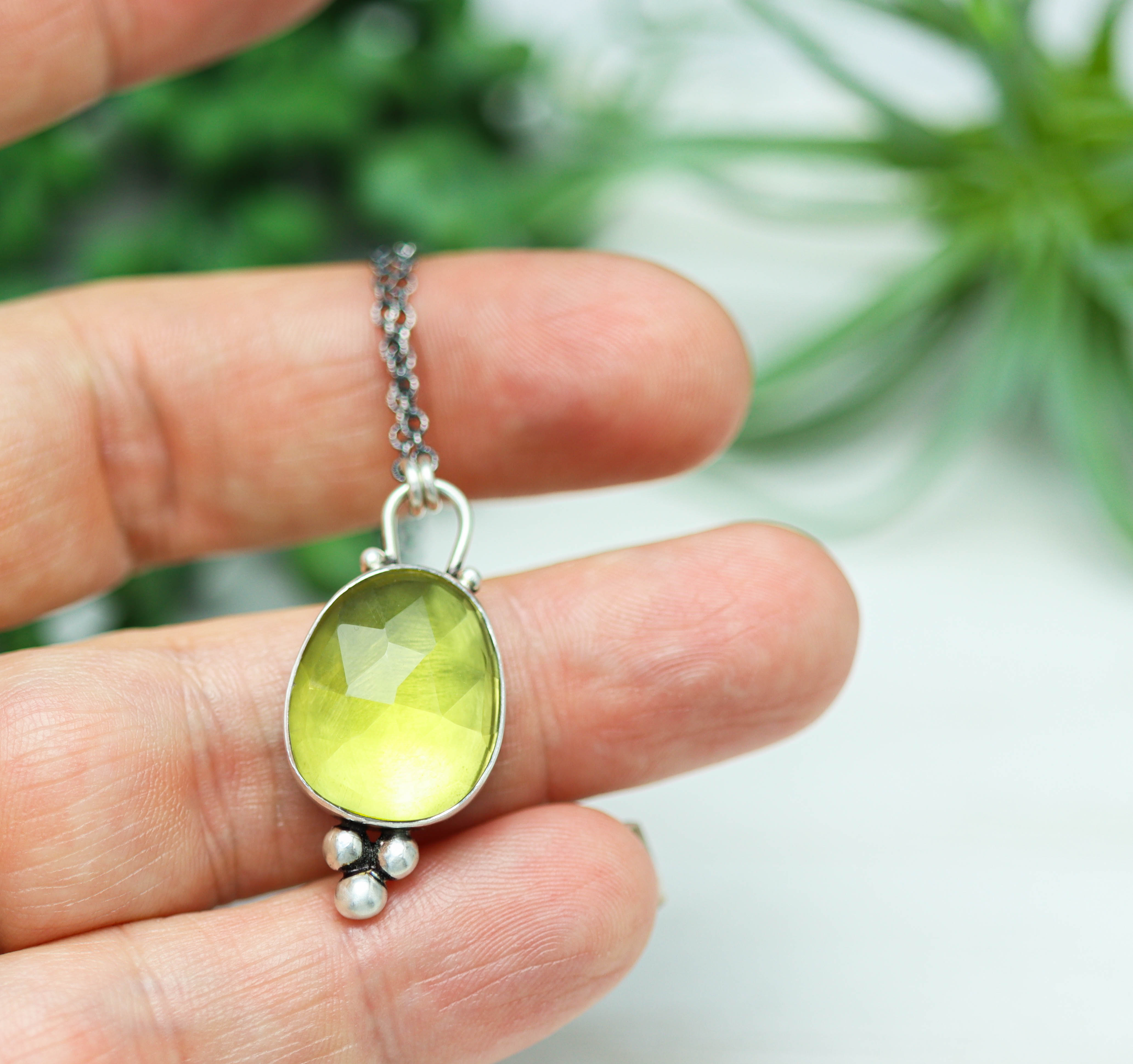 Lemon Quartz Petite Pendant Necklace in Sterling Silver
