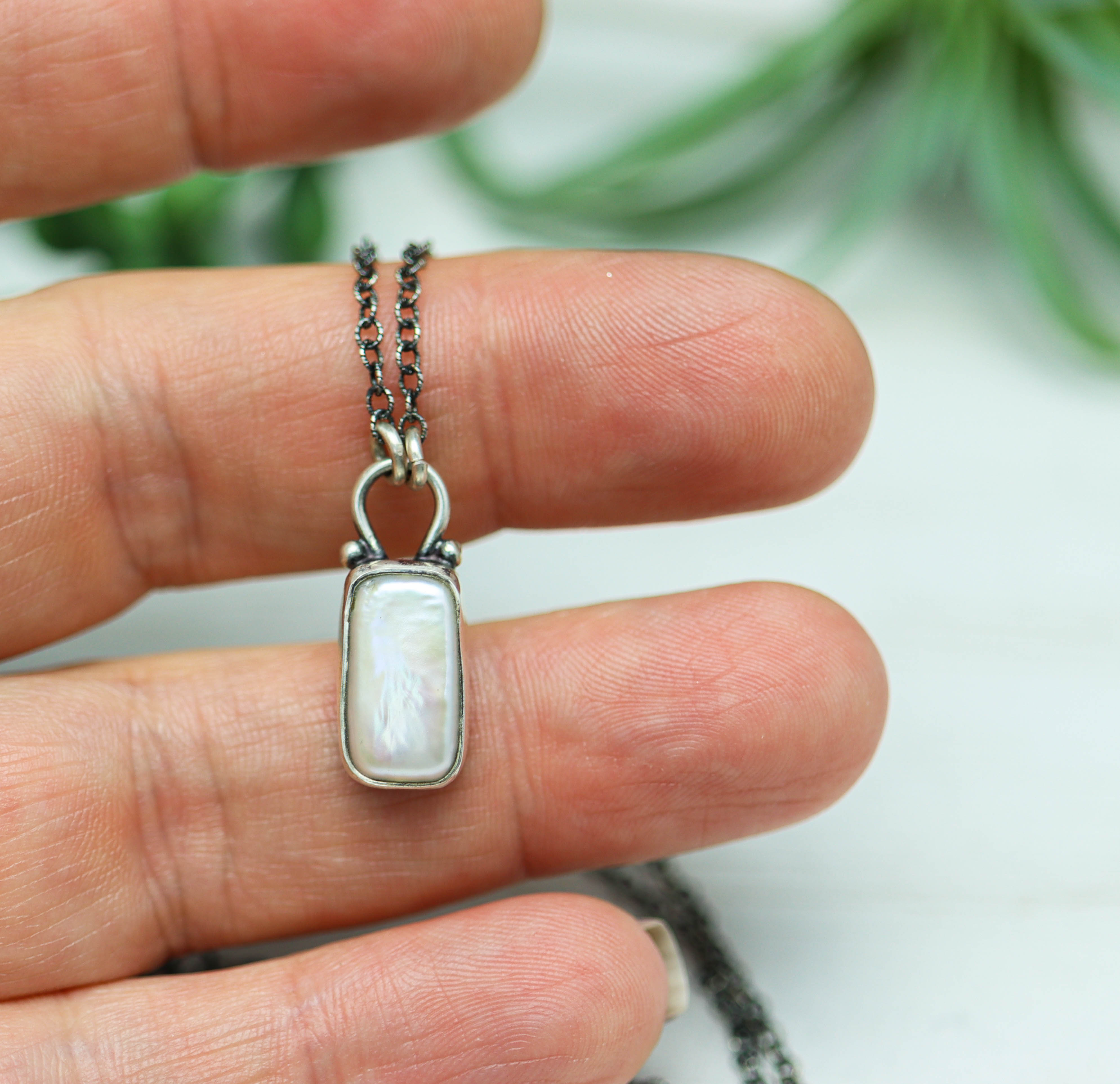 White Pearl Petite Pendant Necklace in Sterling Silver