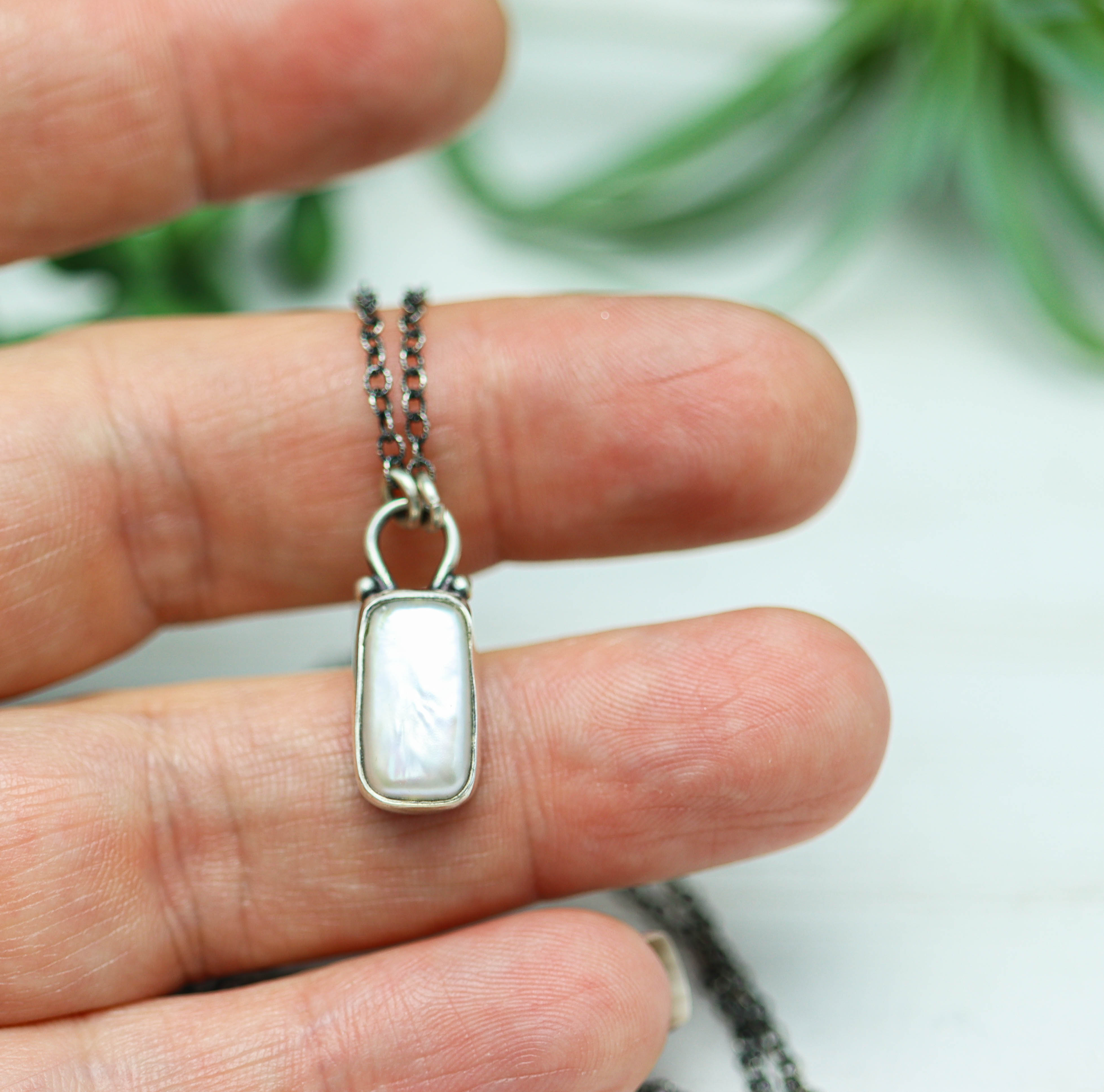 White Pearl Petite Pendant Necklace in Sterling Silver