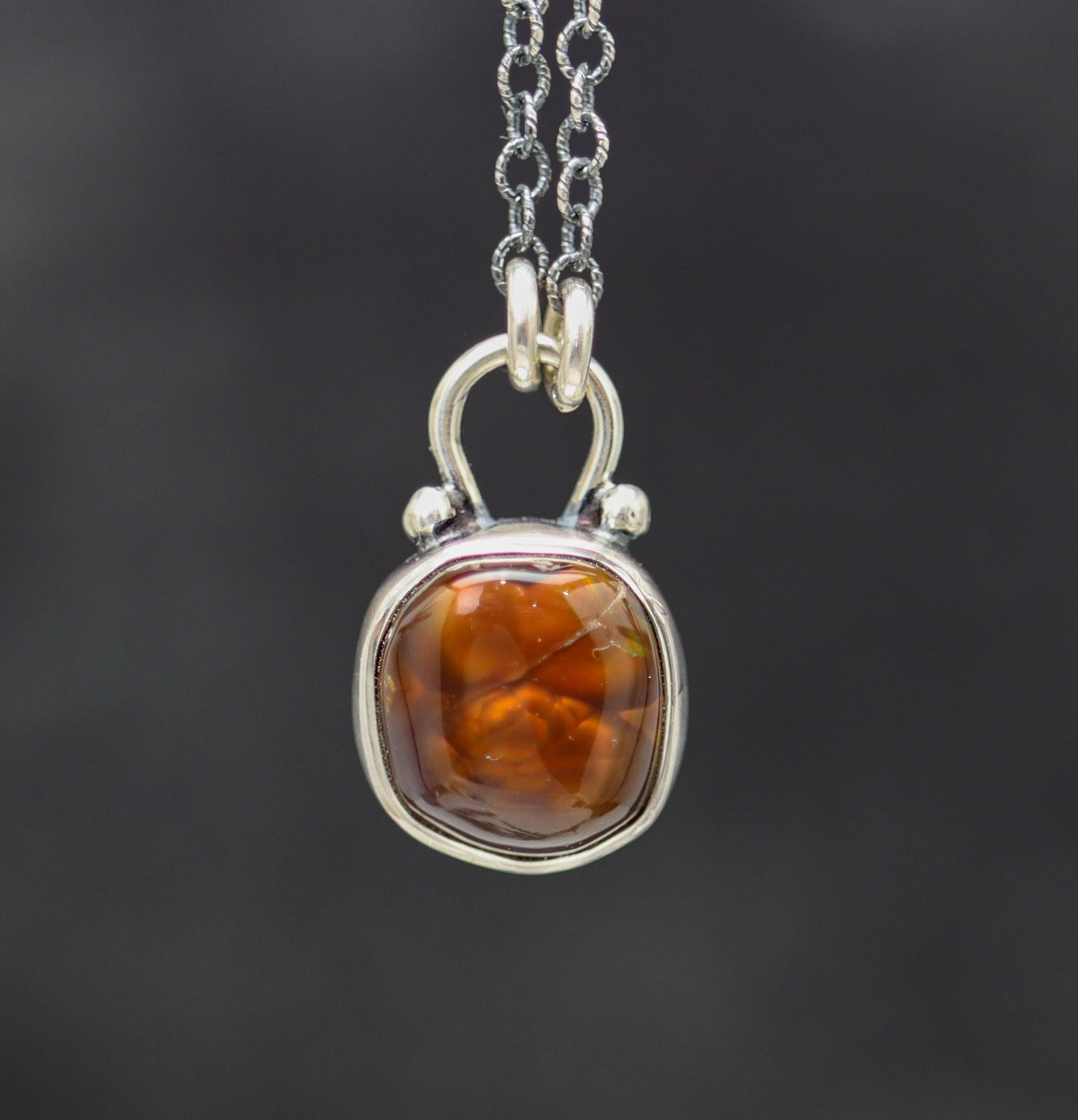 Mexican Fire Agate Petite Pendant Necklace in Sterling Silver