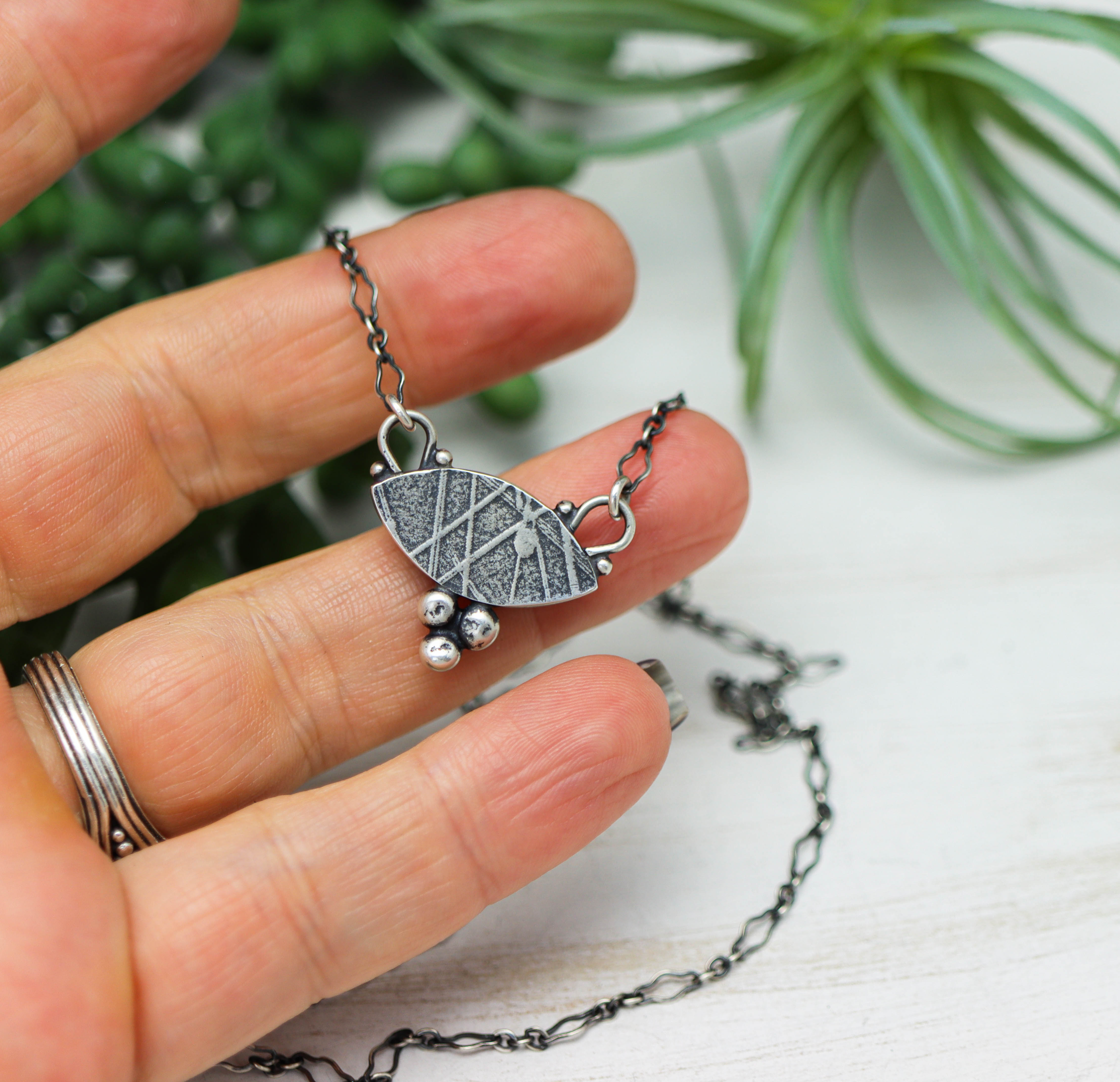 Garnet Pendant Necklace Sterling Silver