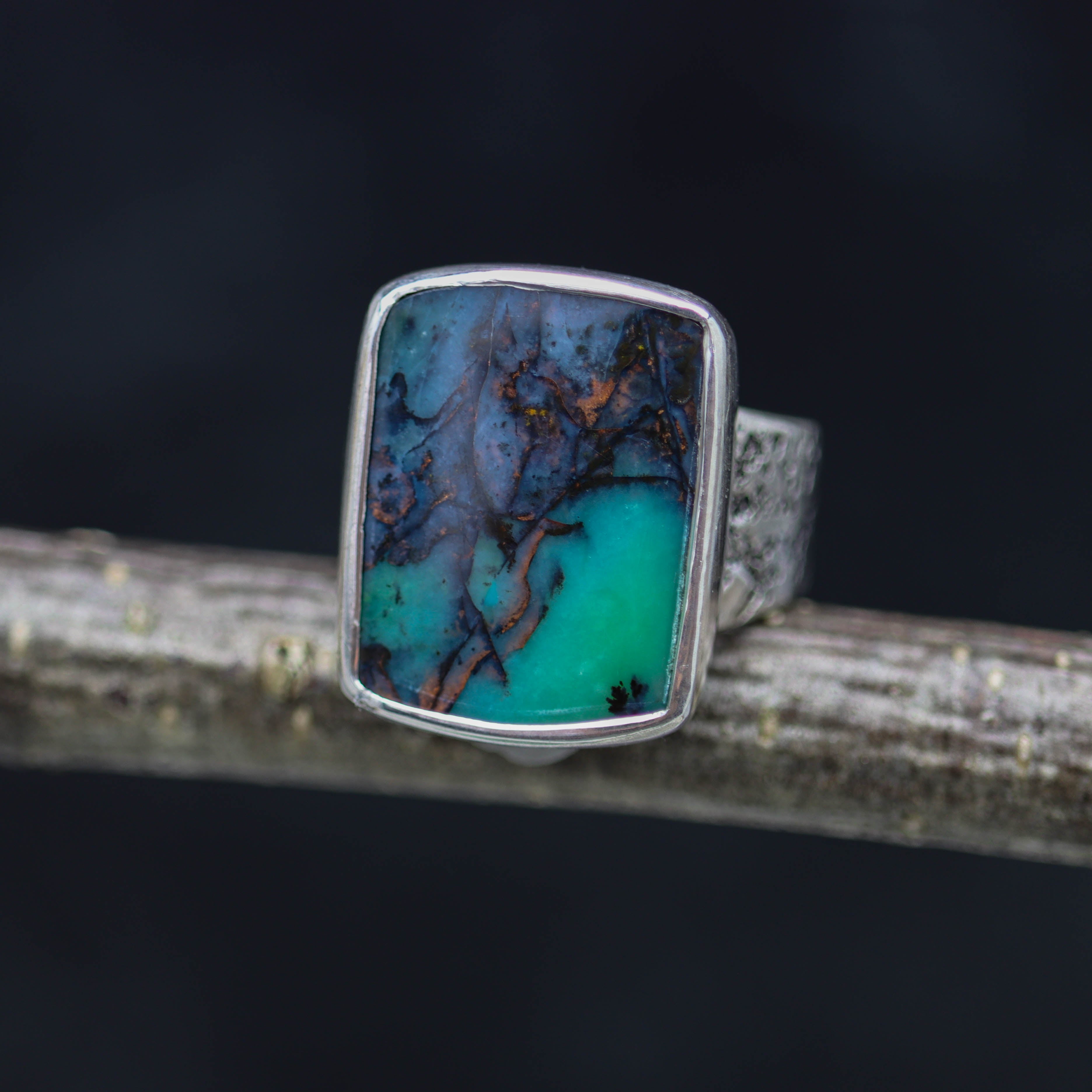 Opalized Petrified Wood Sterling Silver Wide Band Ring