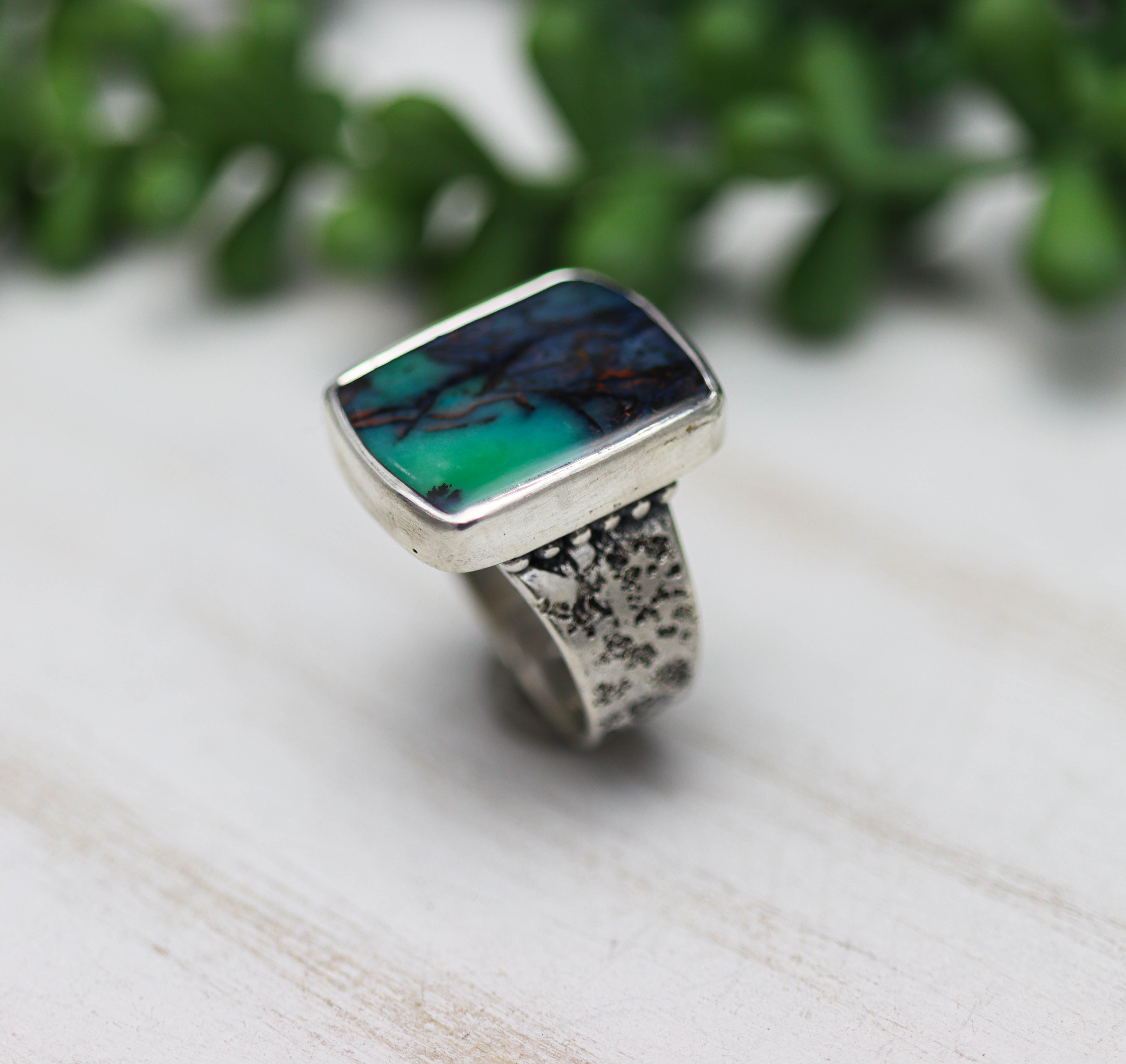 Opalized Petrified Wood Sterling Silver Wide Band Ring