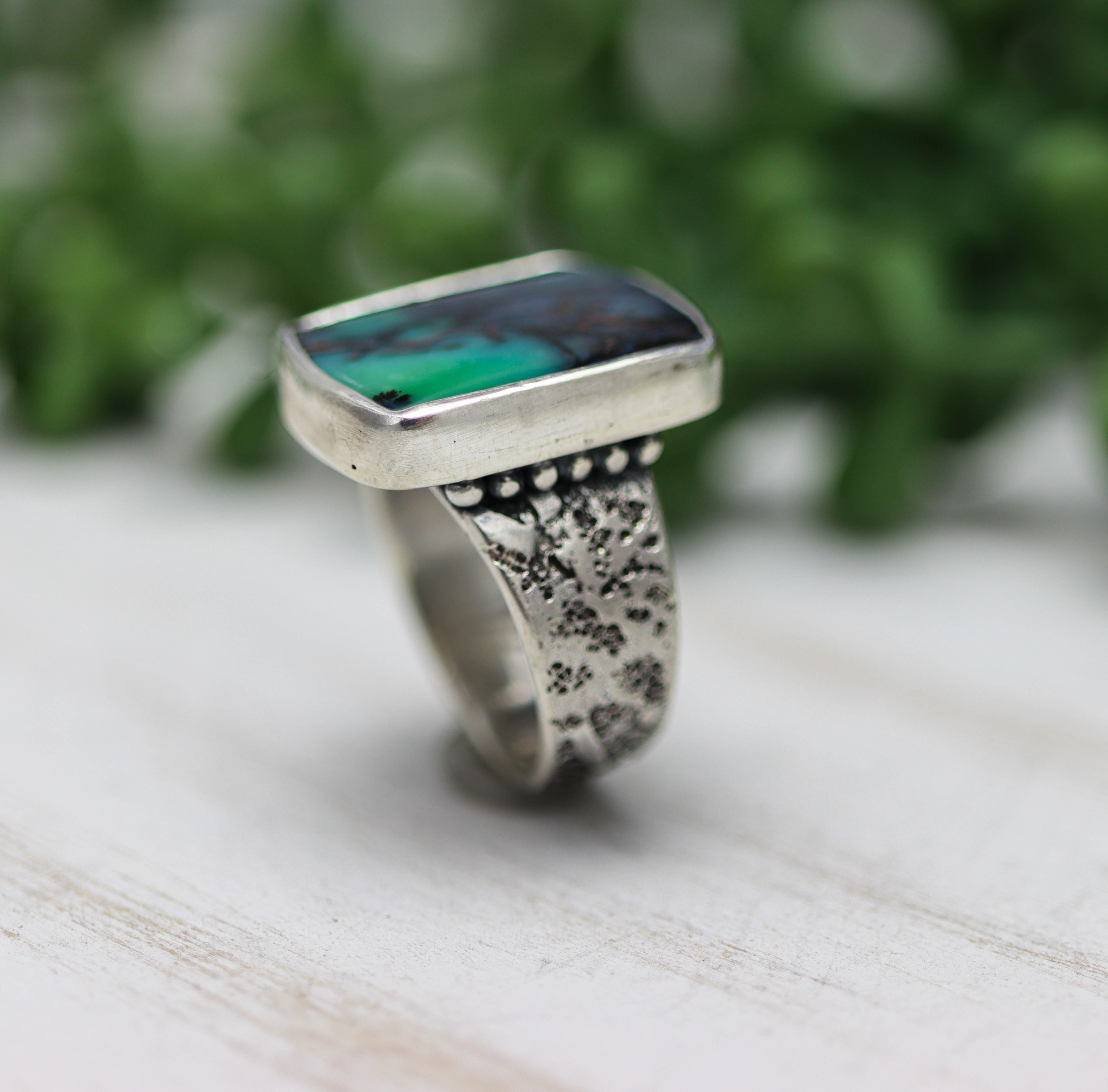 Opalized Petrified Wood Sterling Silver Wide Band Ring
