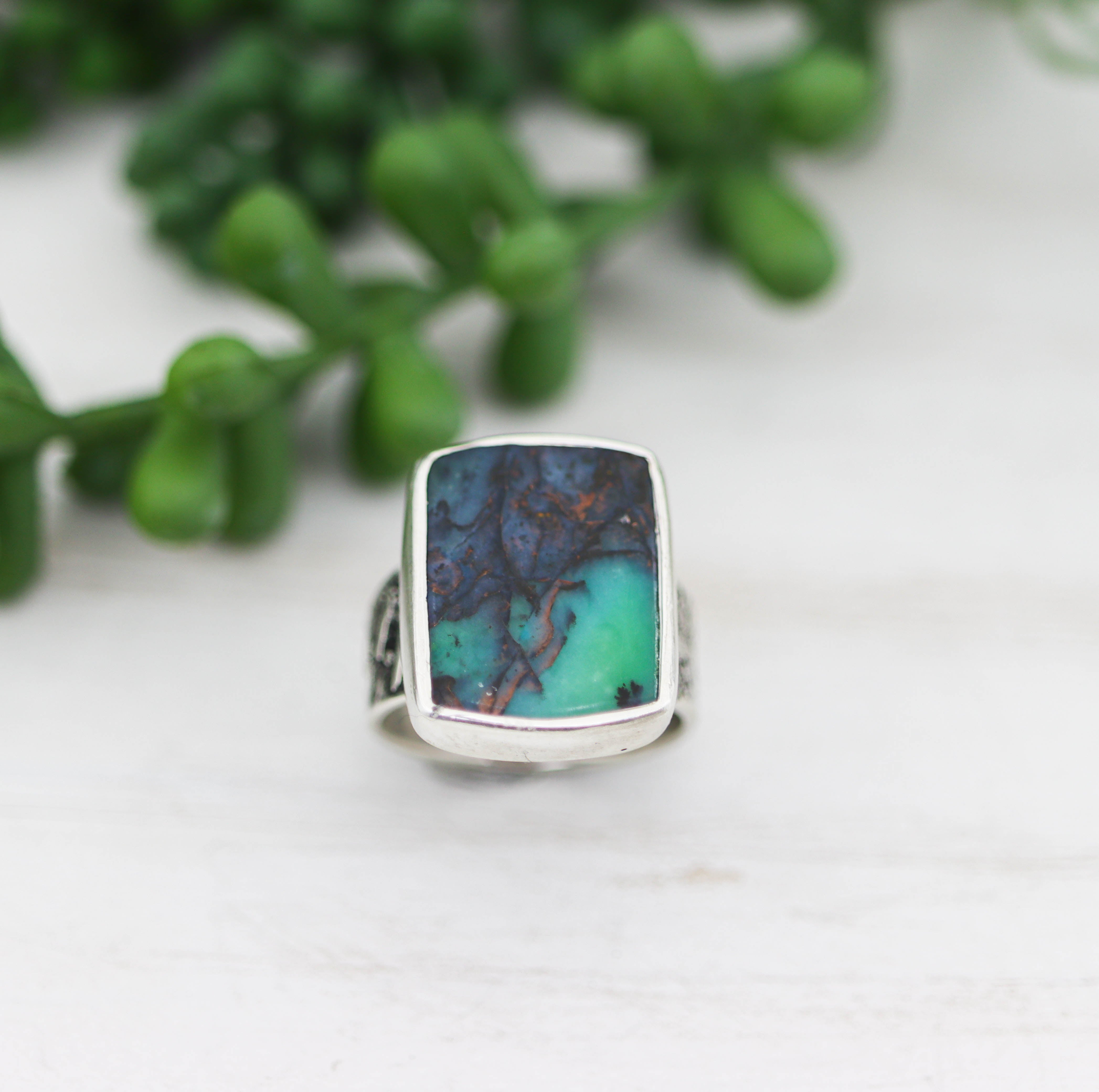 Opalized Petrified Wood Sterling Silver Wide Band Ring