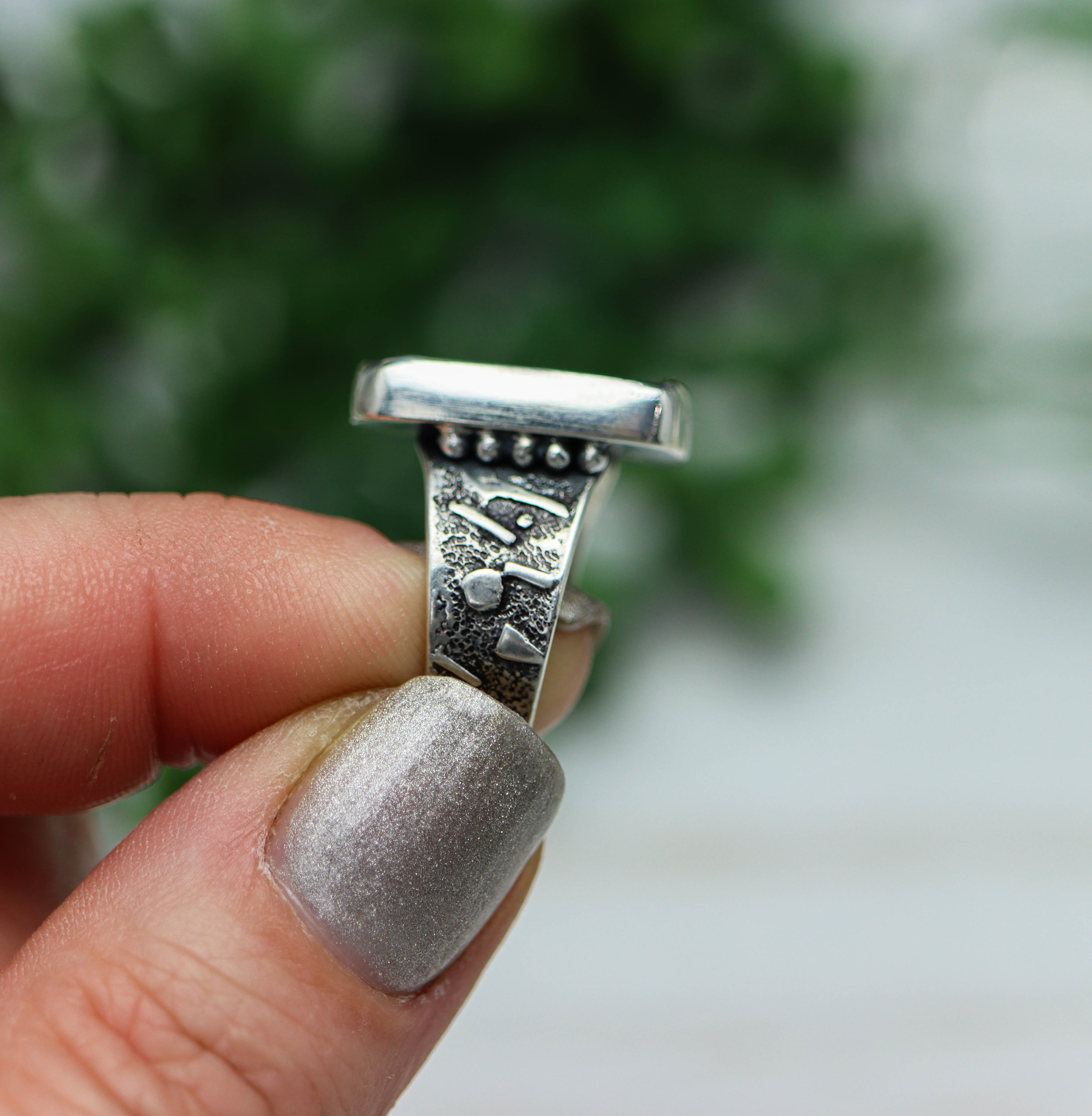 Opalized Petrified Wood Sterling Silver Wide Band Ring