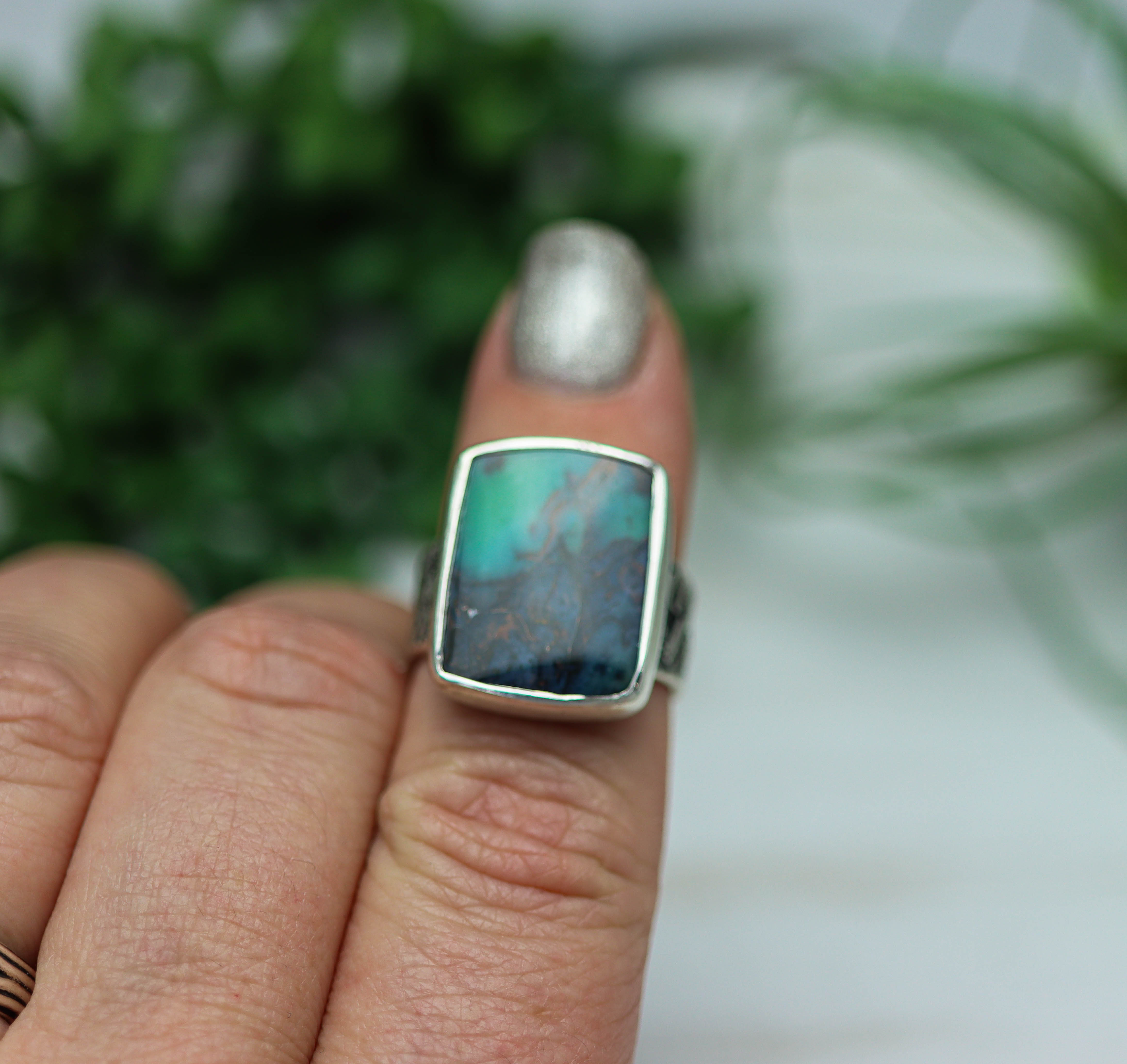 Opalized Petrified Wood Sterling Silver Wide Band Ring