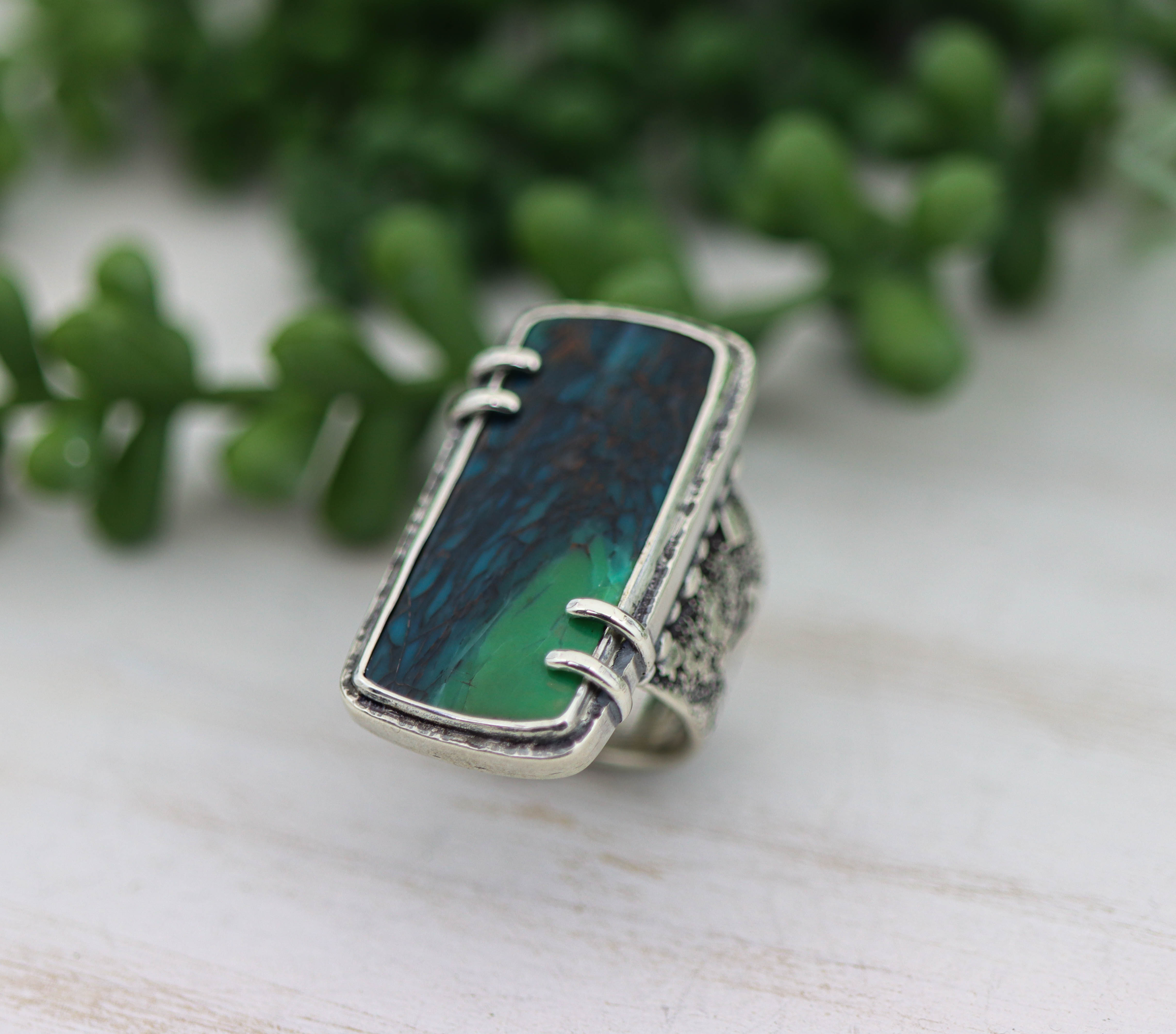 Opalized Petrified Wood Sterling Silver Wide Band Ring