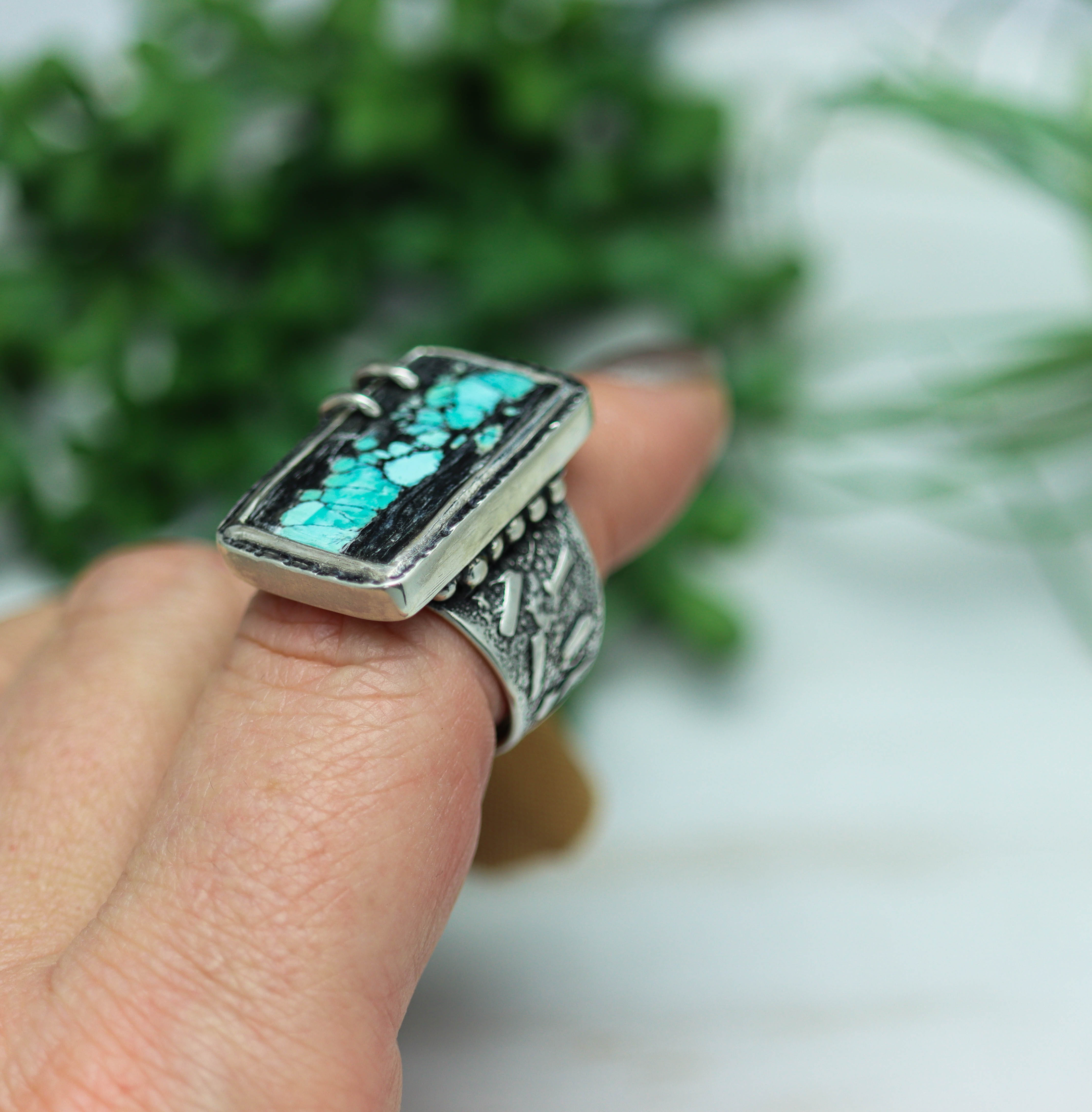 Turquoise Sterling Silver Wide Band Ring