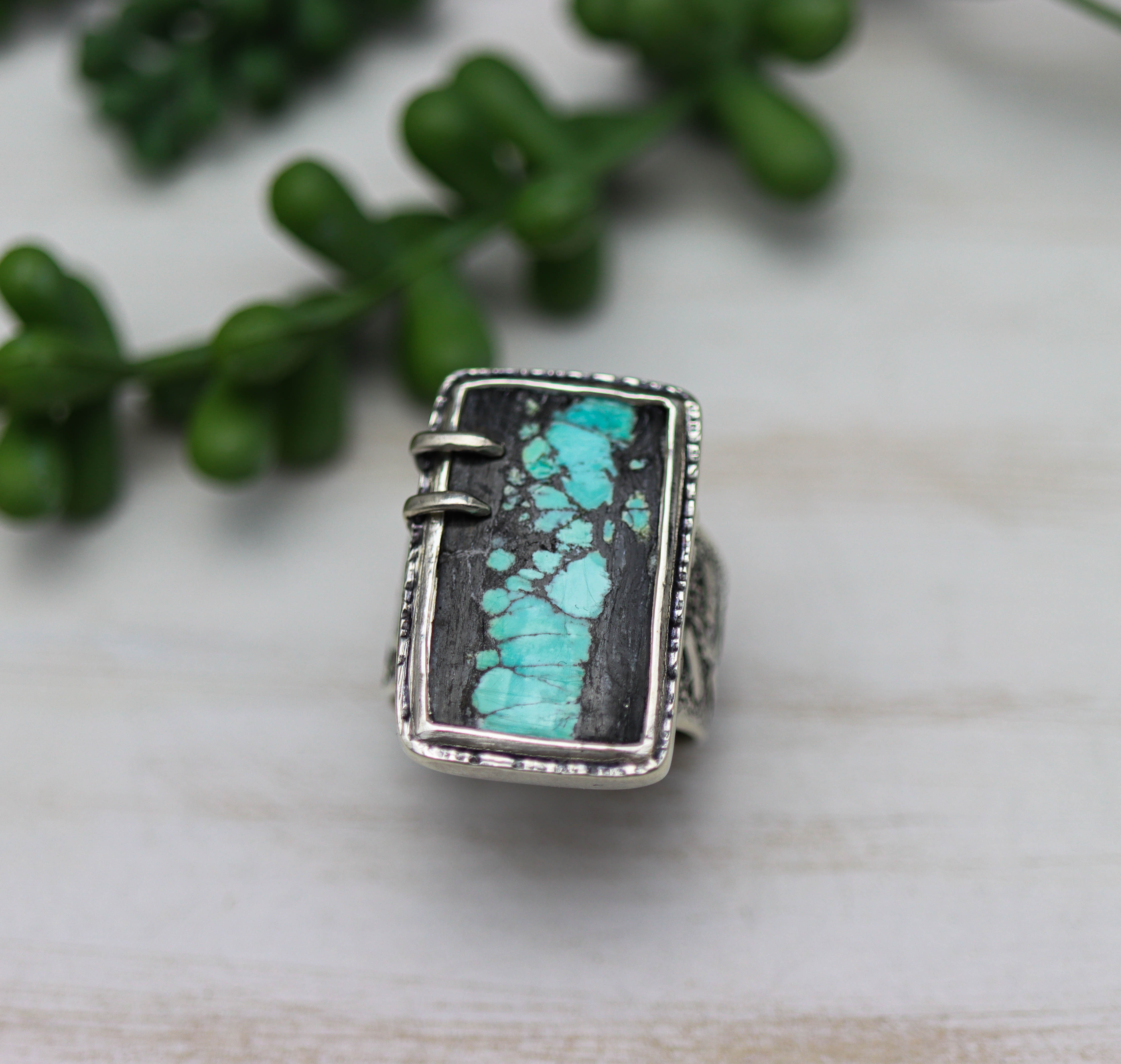 Turquoise Sterling Silver Wide Band Ring