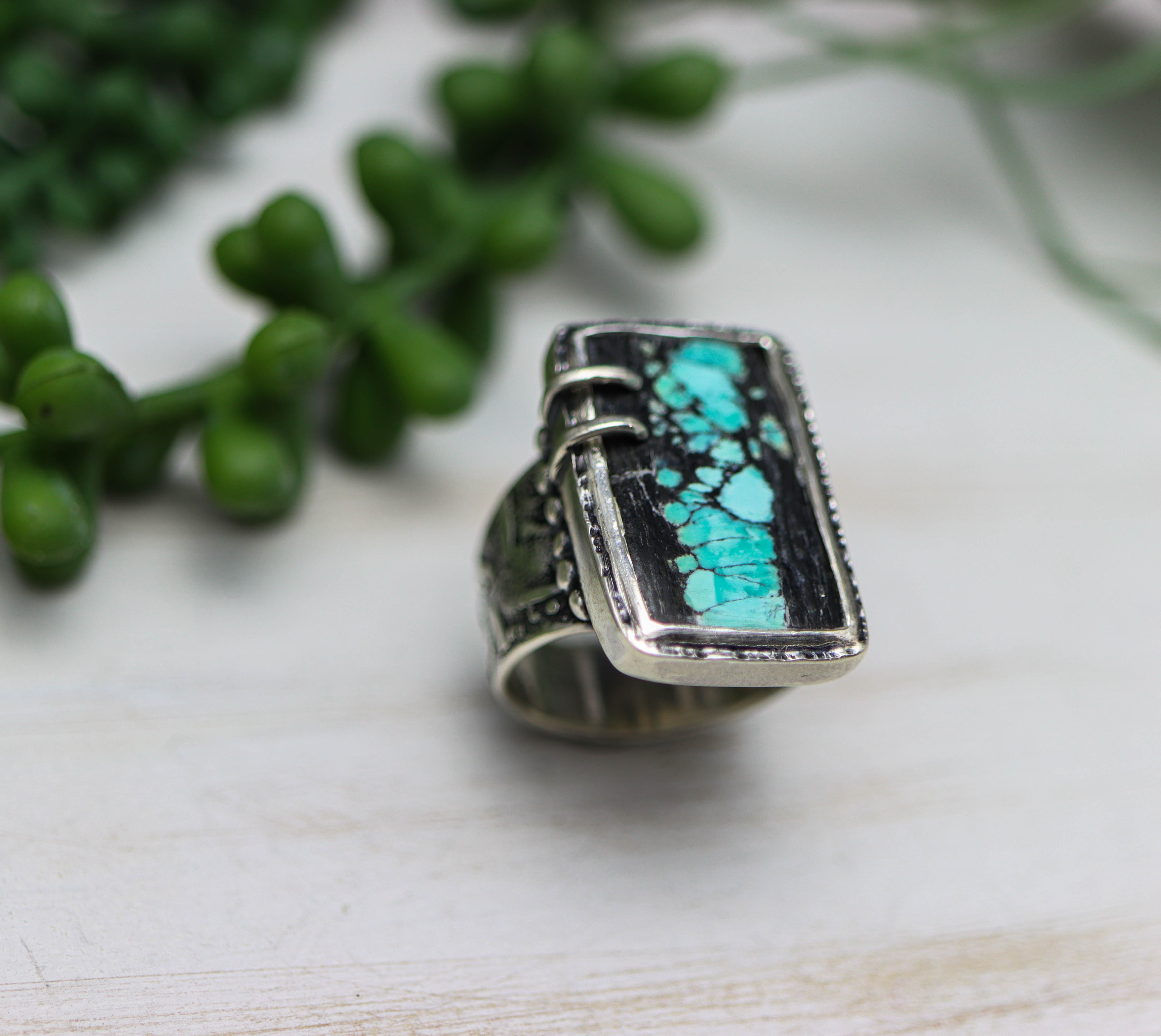Turquoise Sterling Silver Wide Band Ring
