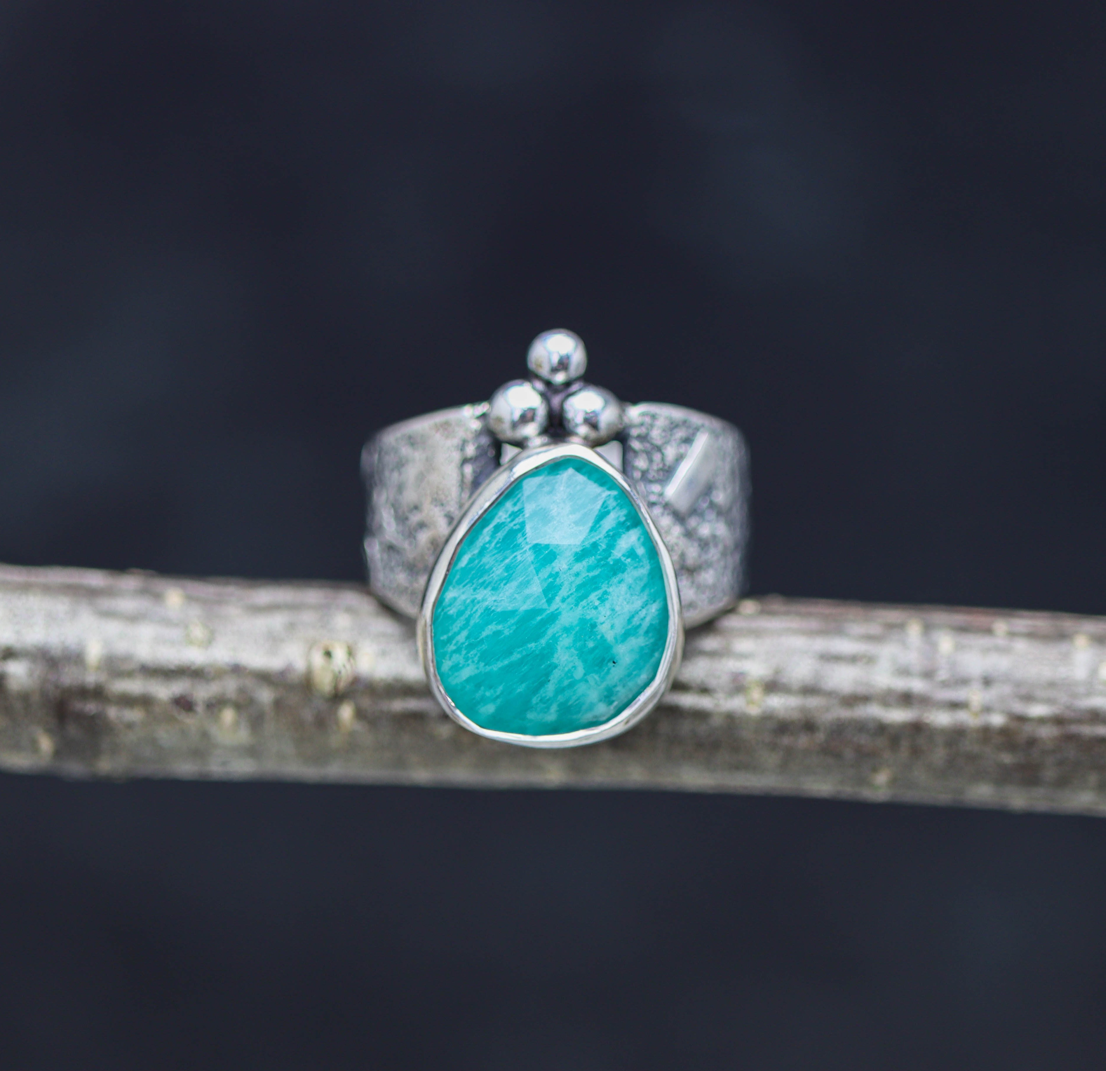 Amazonite Sterling Silver Wide Band Ring