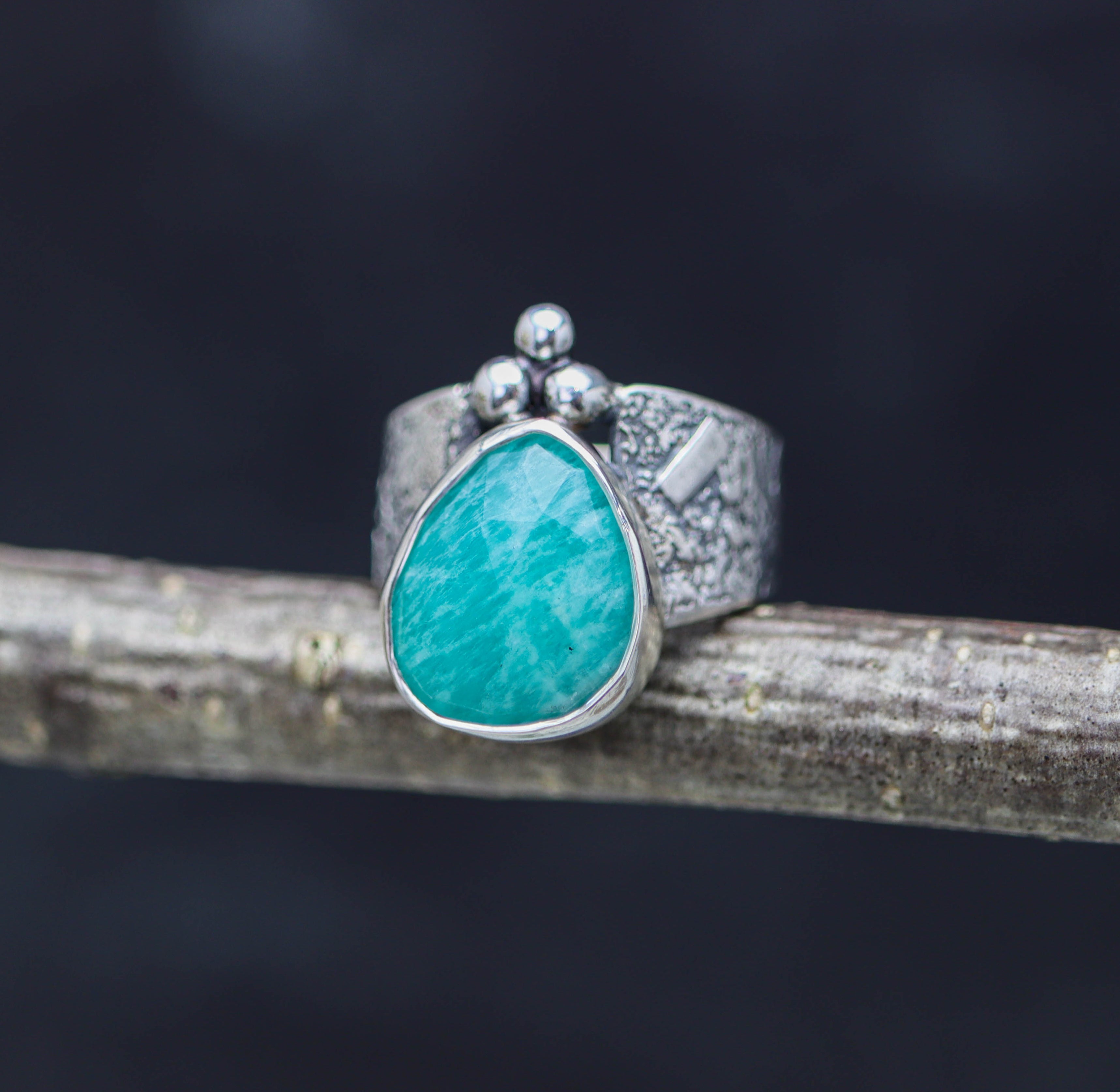 Amazonite Sterling Silver Wide Band Ring