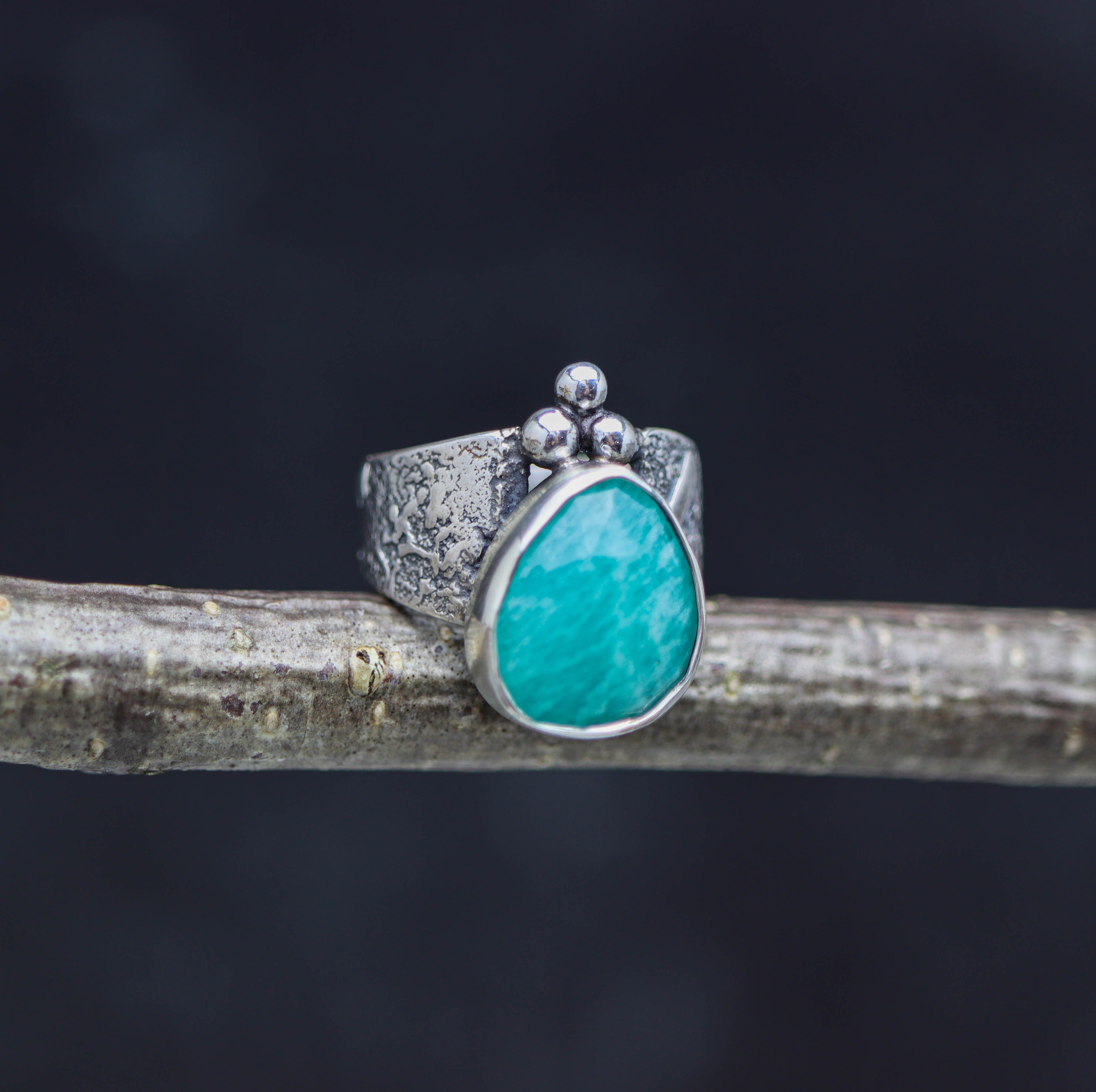 Amazonite Sterling Silver Wide Band Ring