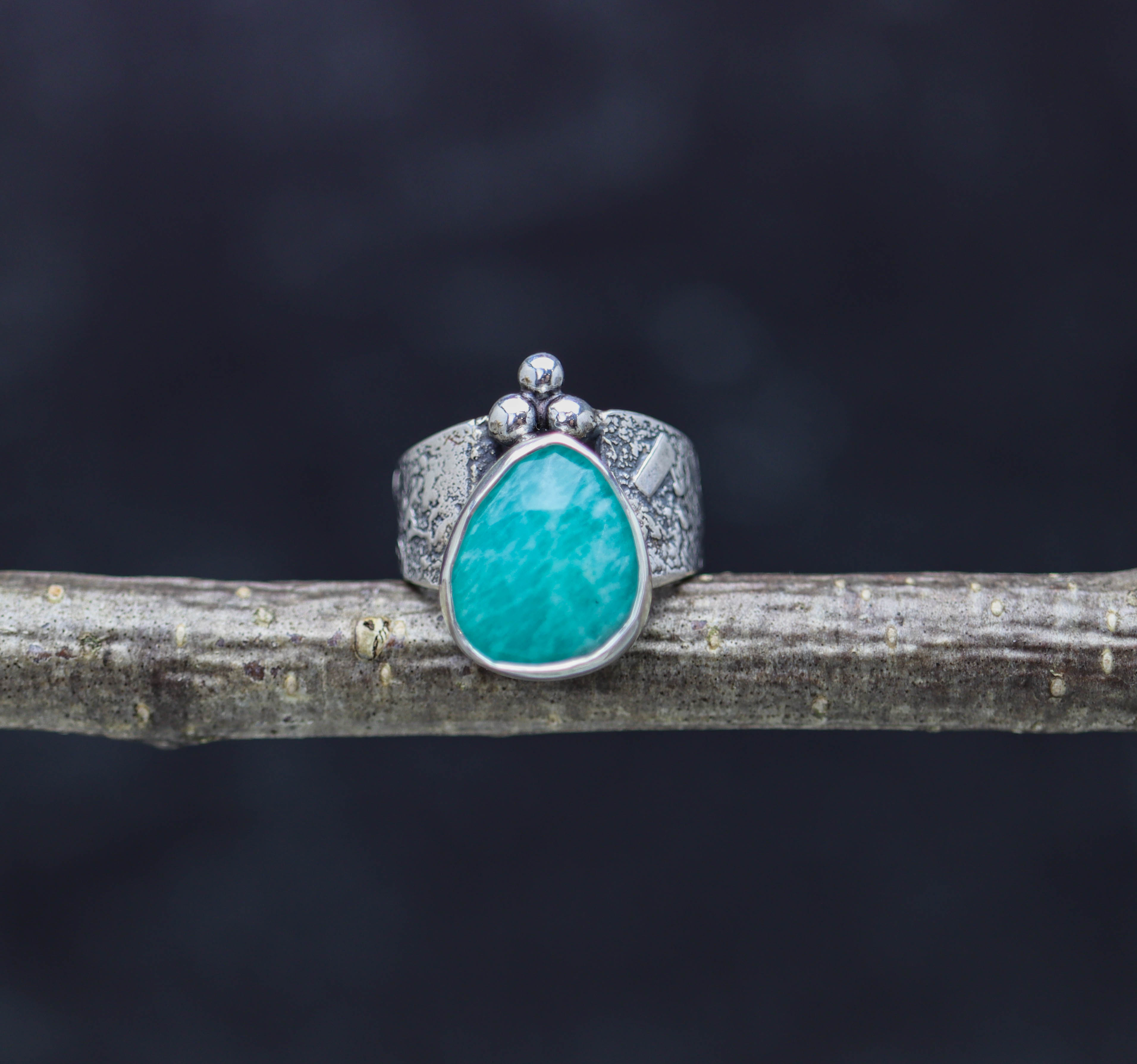 Amazonite Sterling Silver Wide Band Ring