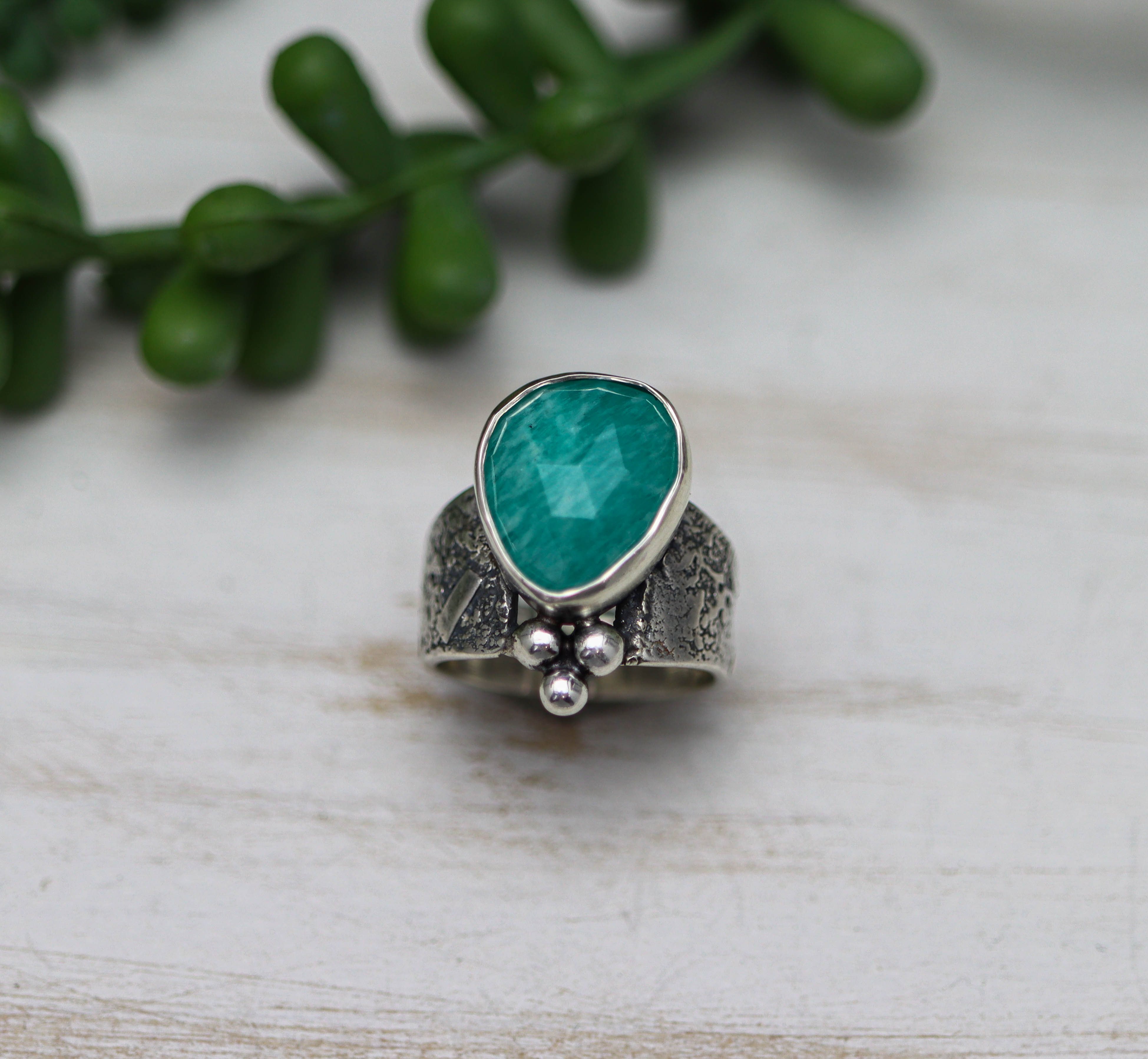 Amazonite Sterling Silver Wide Band Ring
