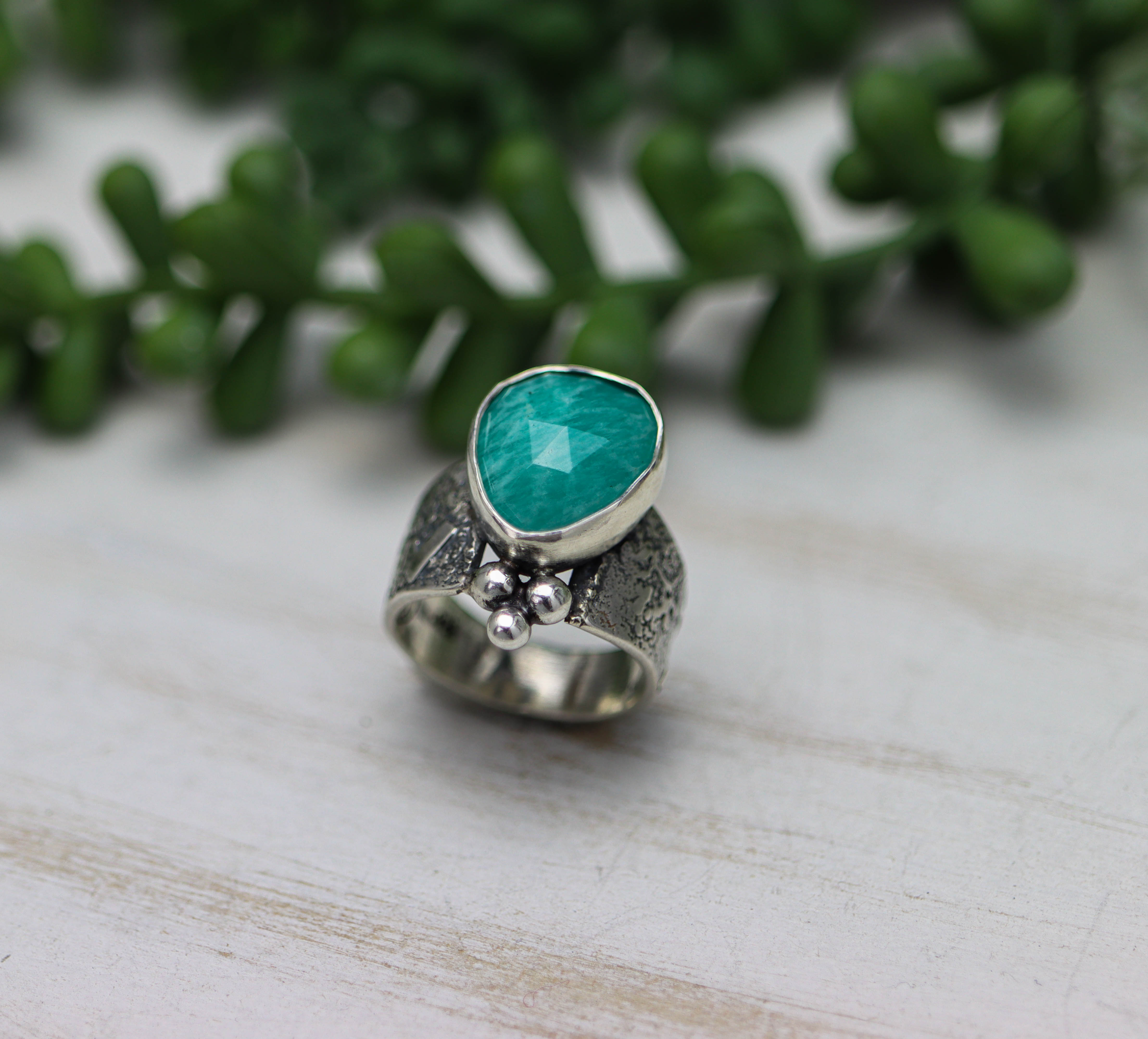 Amazonite Sterling Silver Wide Band Ring