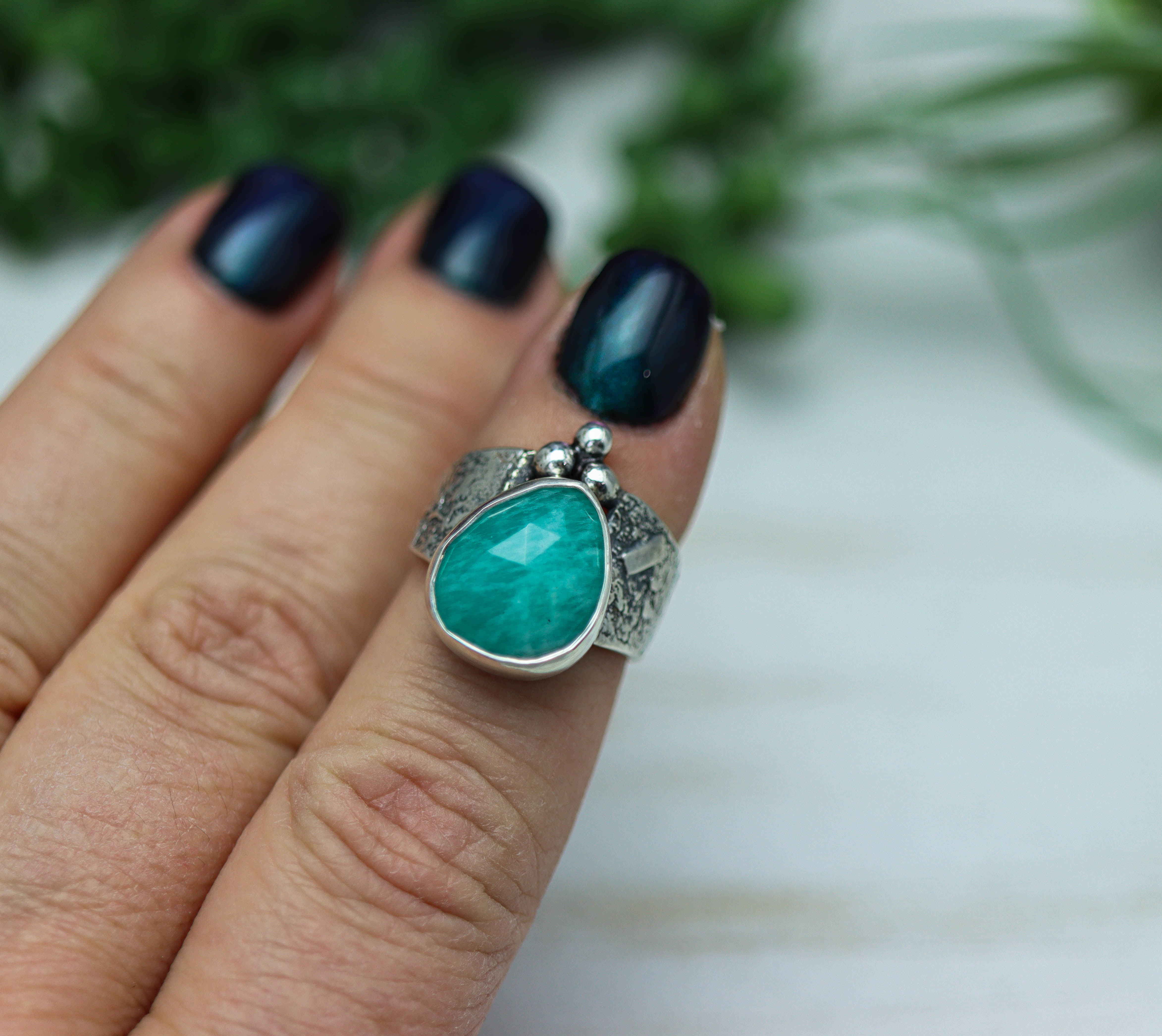 Amazonite Sterling Silver Wide Band Ring