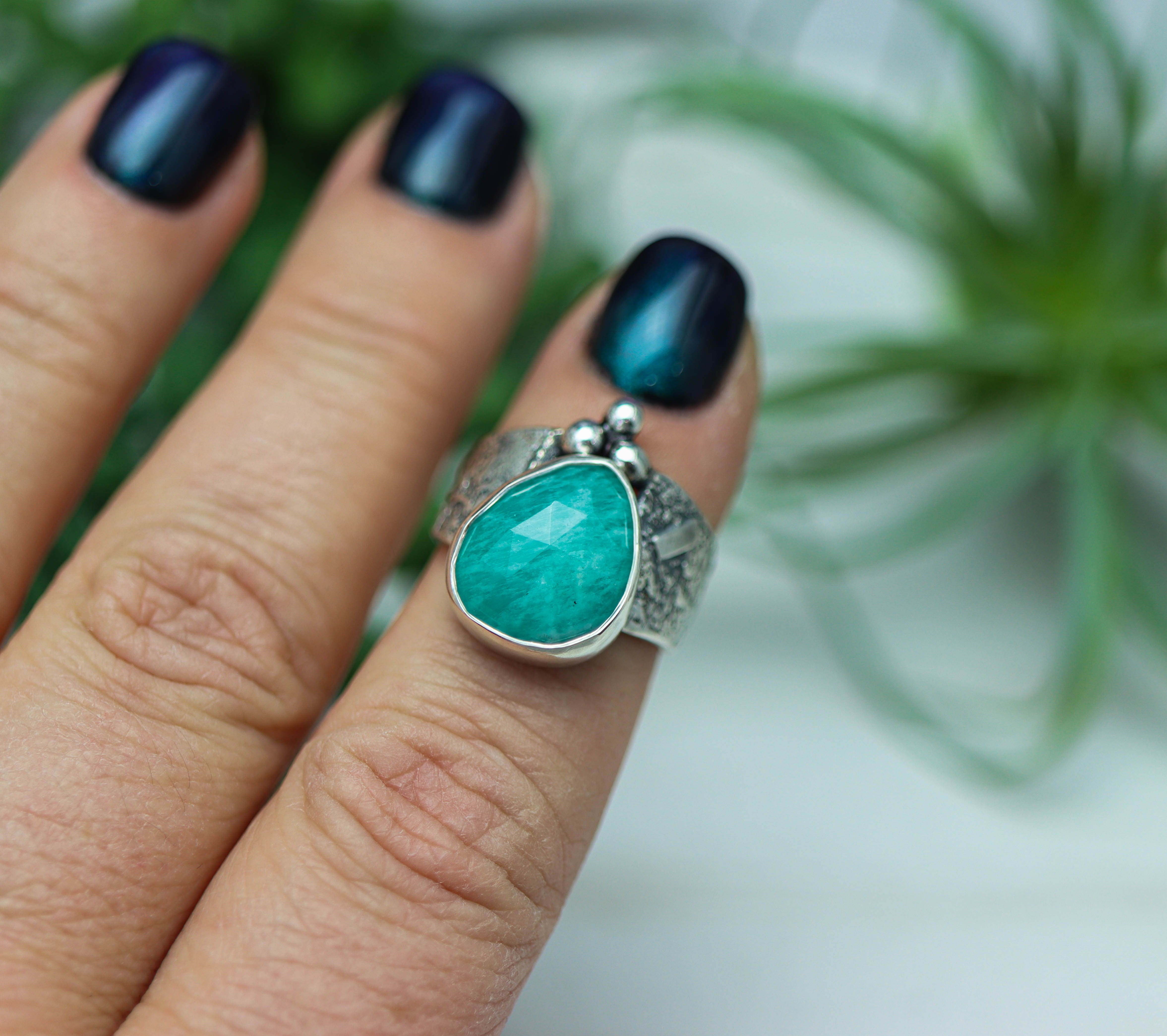 Amazonite Sterling Silver Wide Band Ring