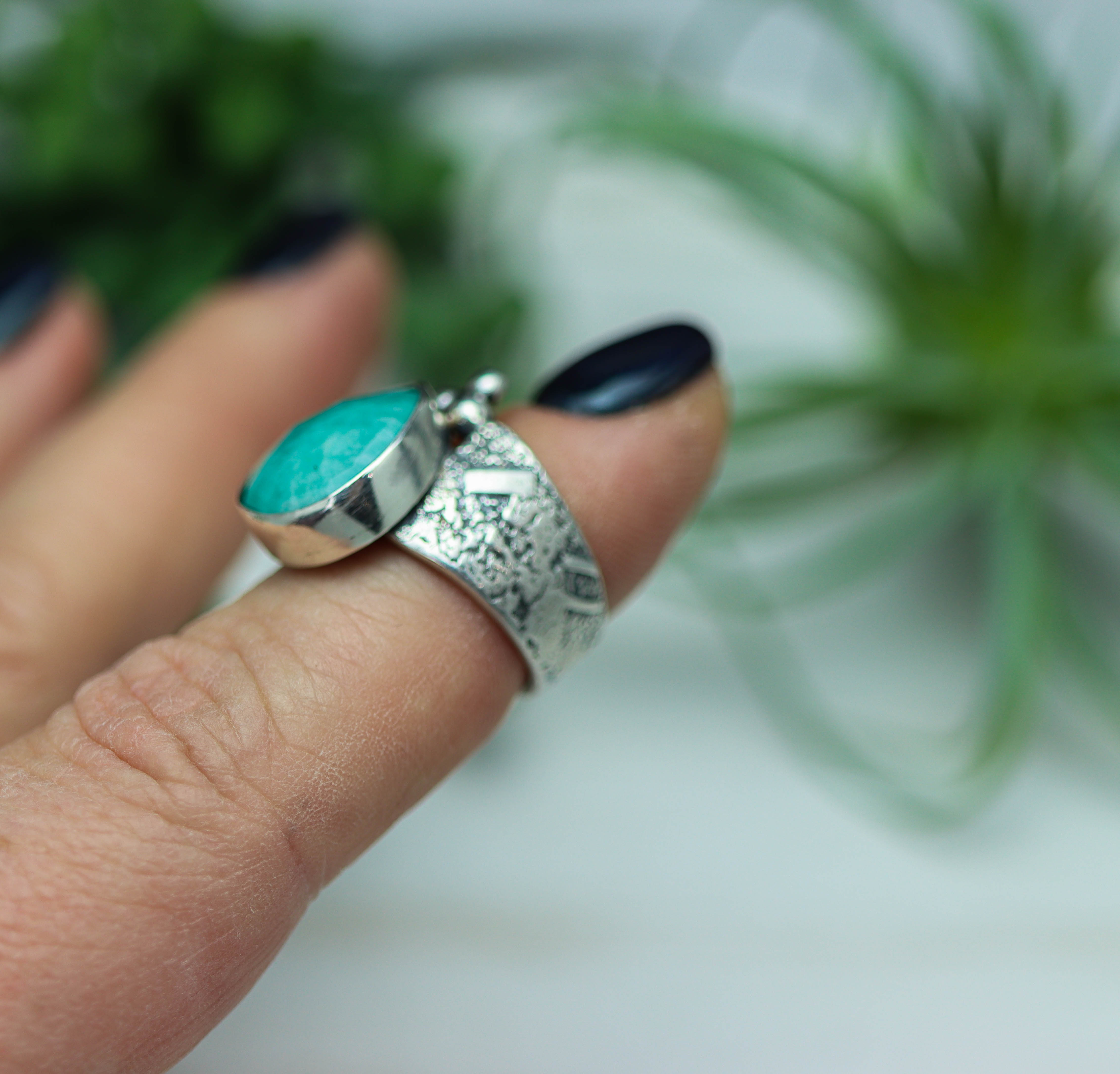 Amazonite Sterling Silver Wide Band Ring