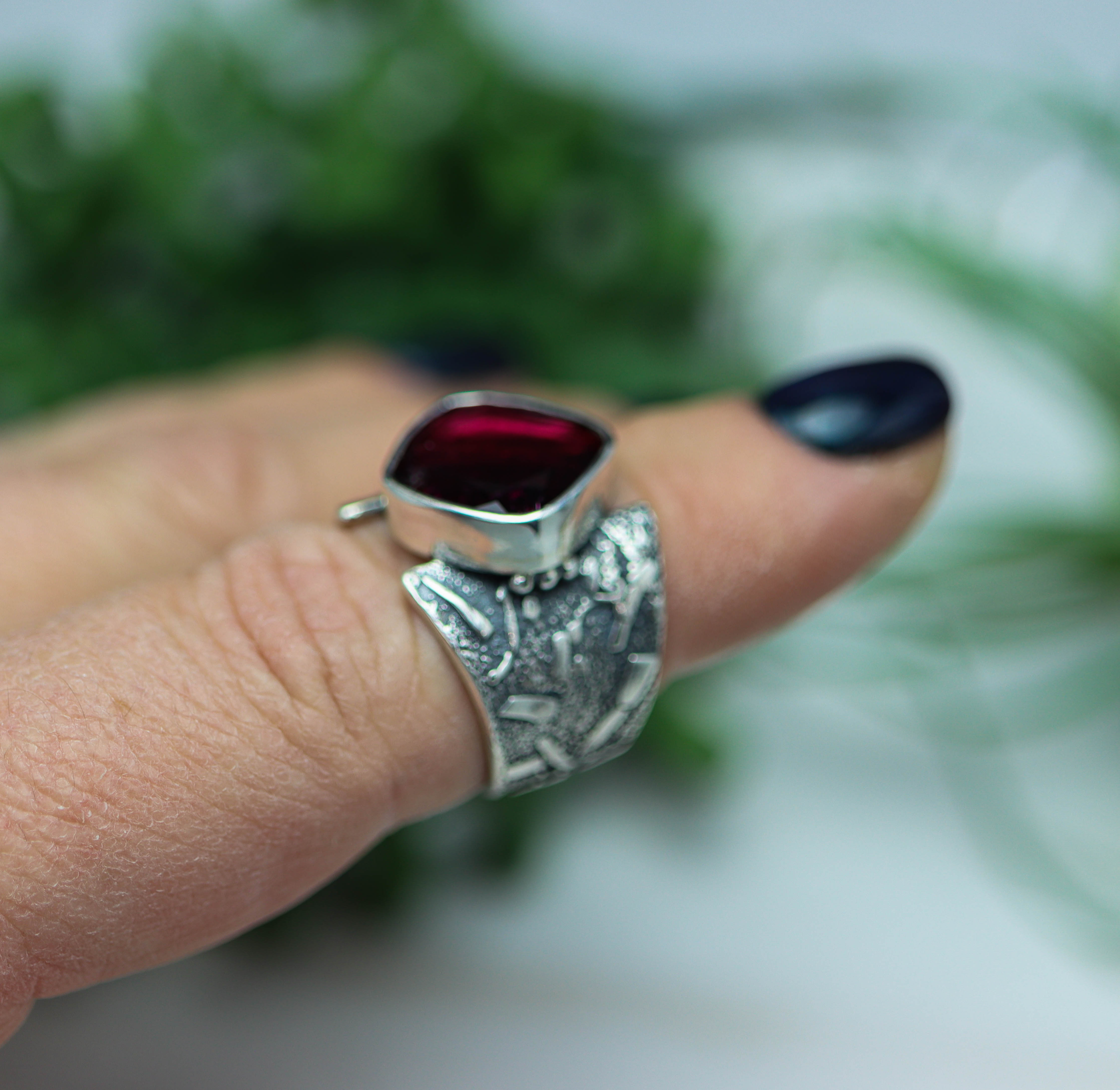 Rubelite Pink Tourmaline Sterling Silver Wide Band Ring