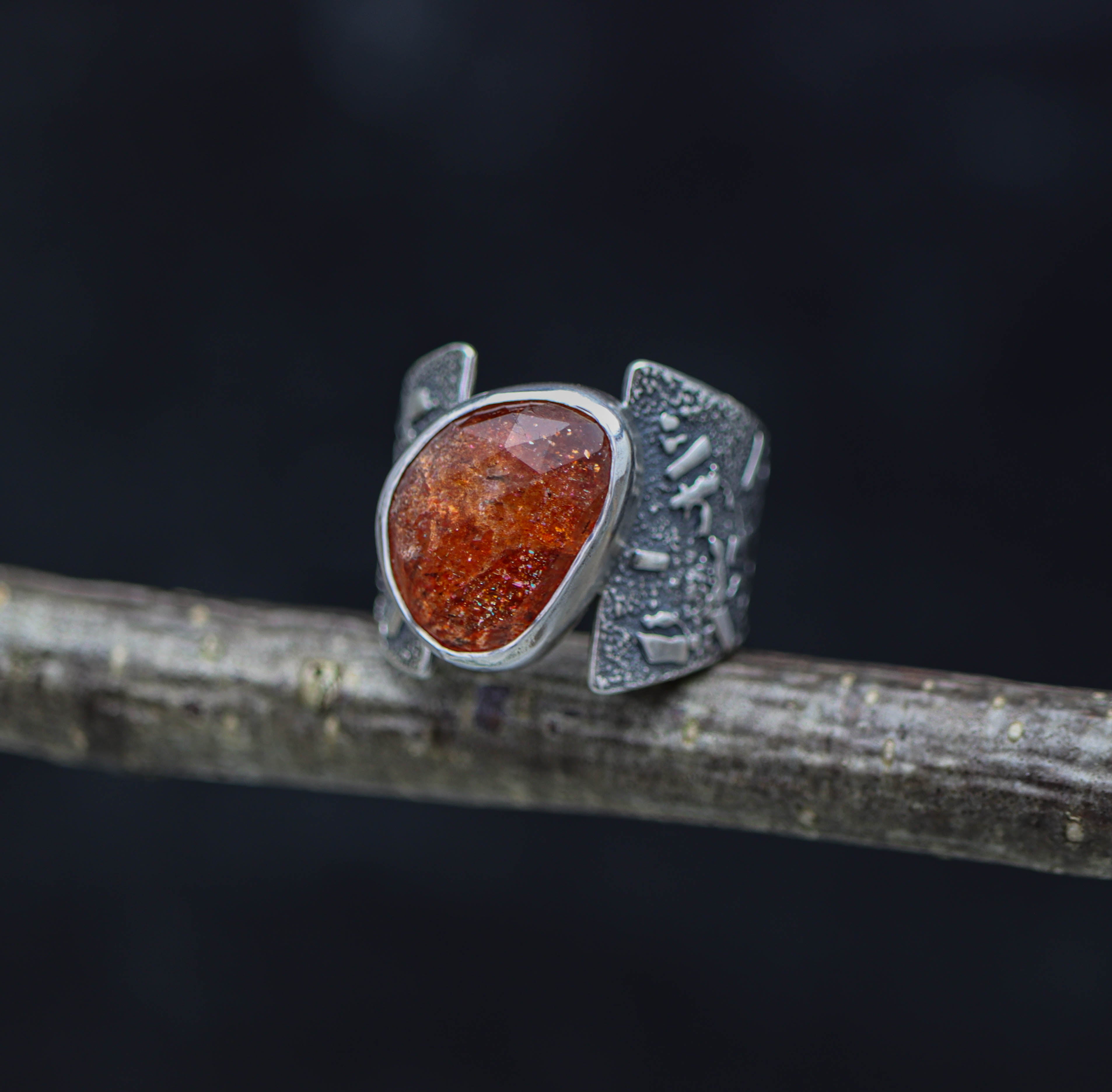Sunstone Sterling Silver Wide Band Ring
