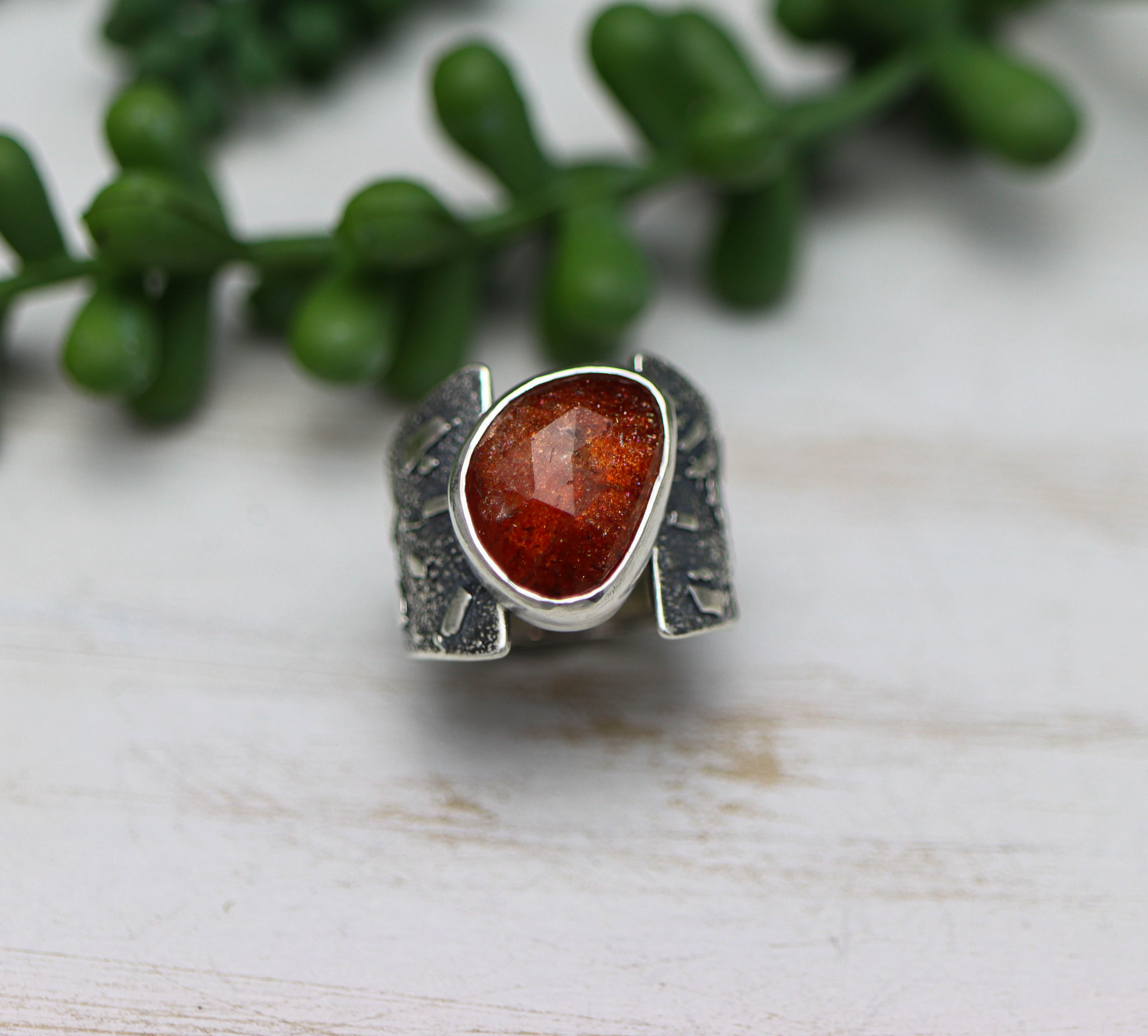 Sunstone Sterling Silver Wide Band Ring