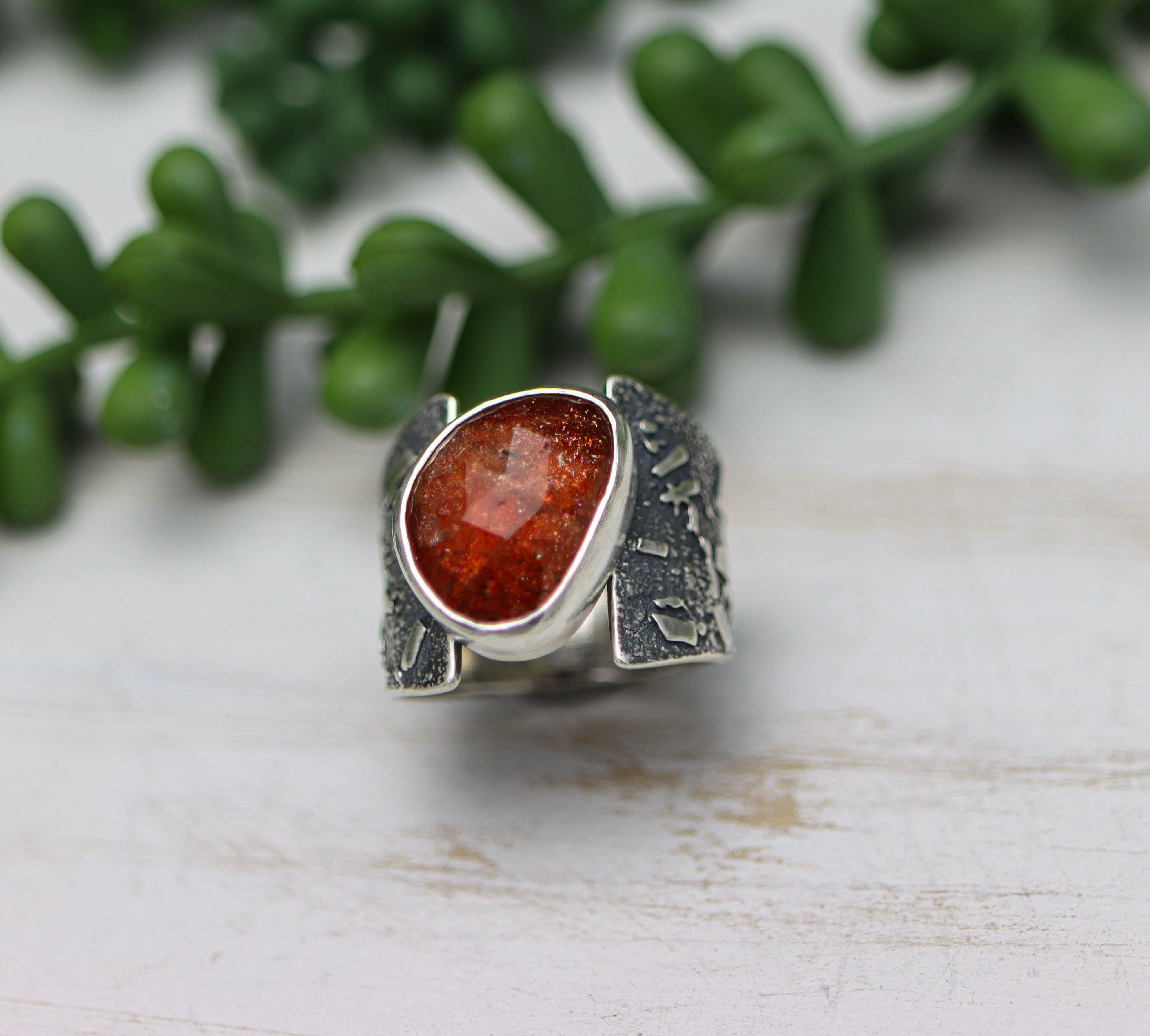 Sunstone Sterling Silver Wide Band Ring