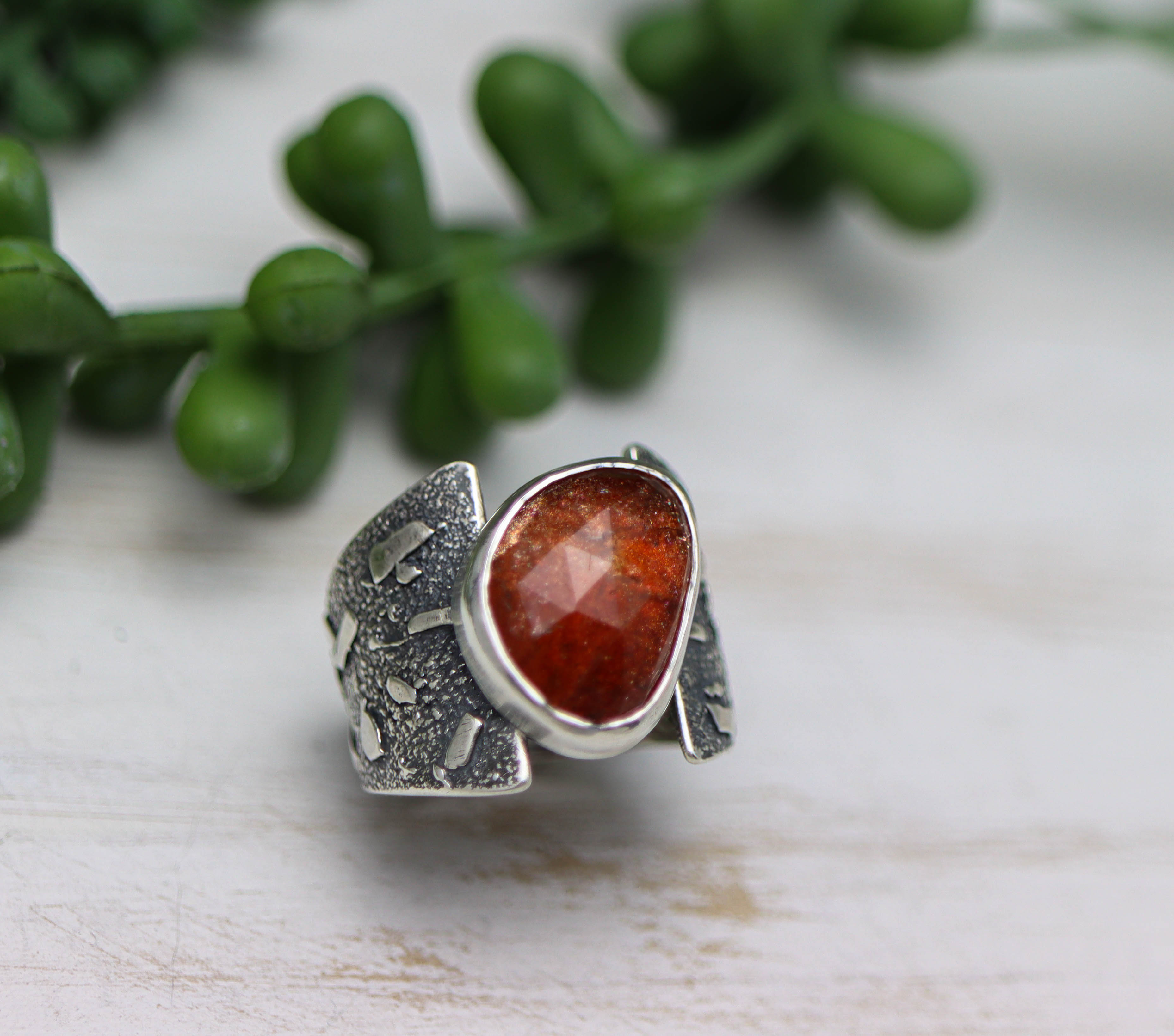 Sunstone Sterling Silver Wide Band Ring