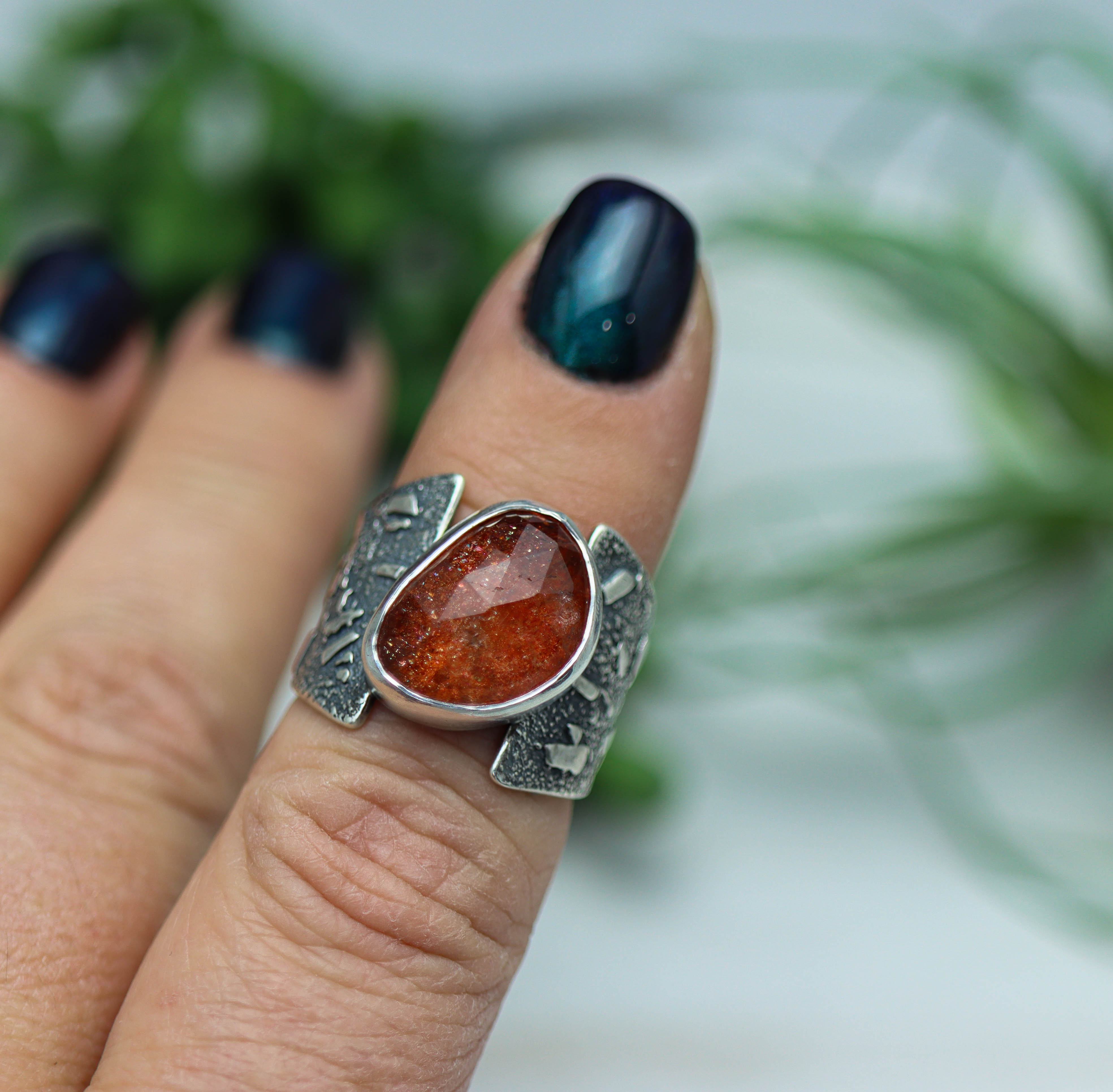 Sunstone Sterling Silver Wide Band Ring