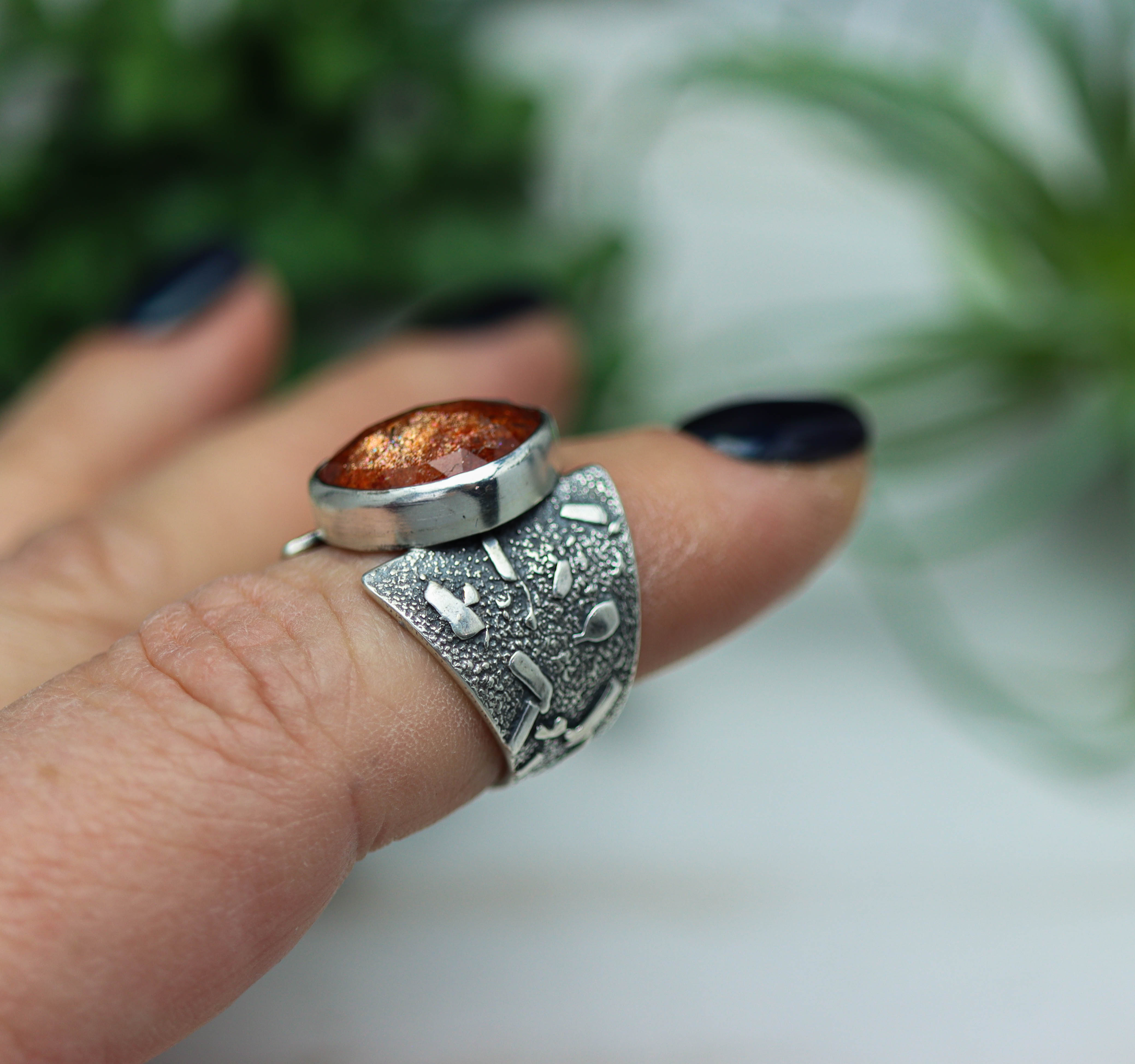 Sunstone Sterling Silver Wide Band Ring